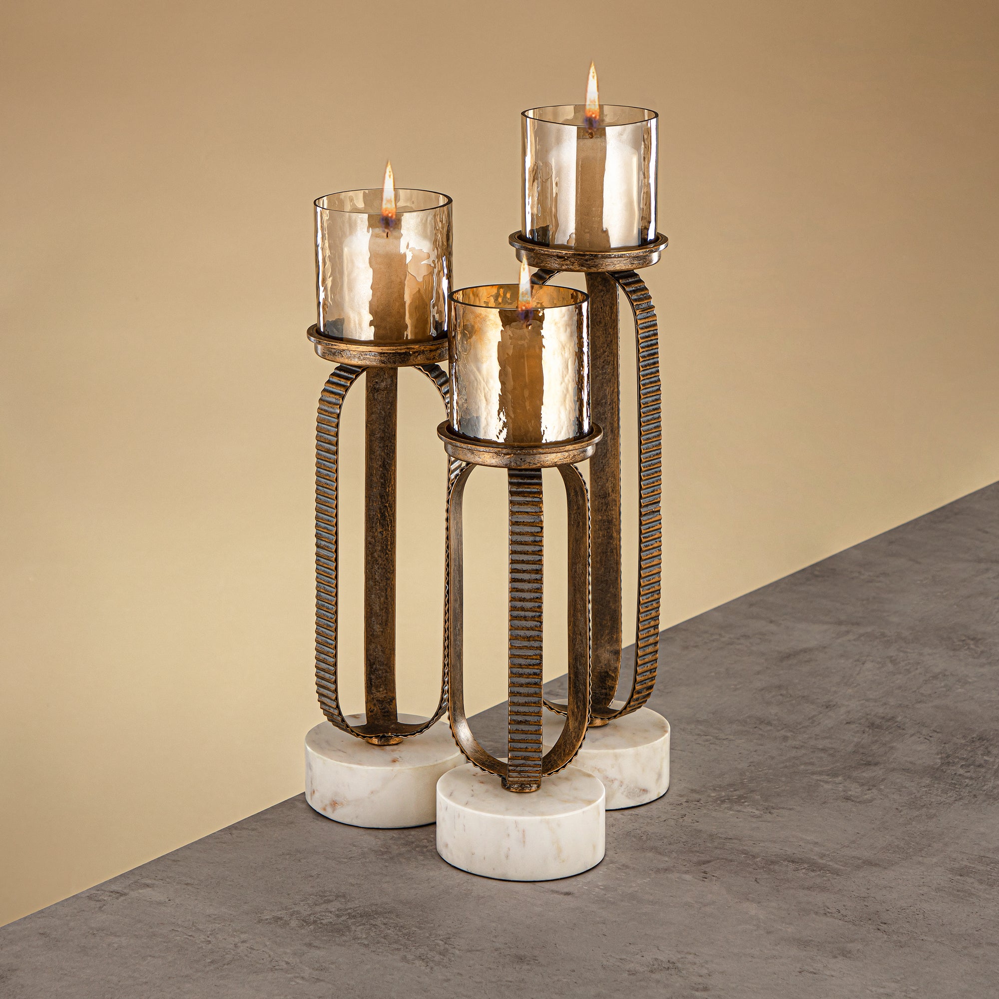 Almarjan Pillar Candle Holder 39cm Champagne Gold