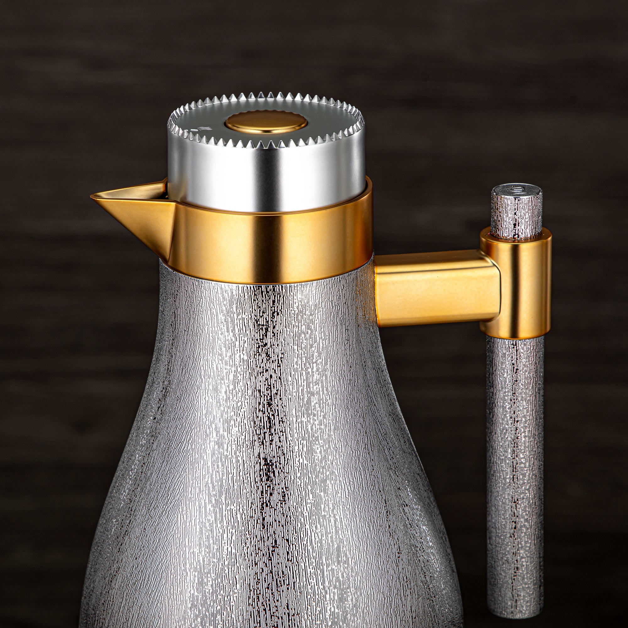 Almarjan Vacuum Flask Set ABS Push Button 1L + 1L Matt Silver & Matt Gold (GOK-S-MS-MG) - Elegant Serving