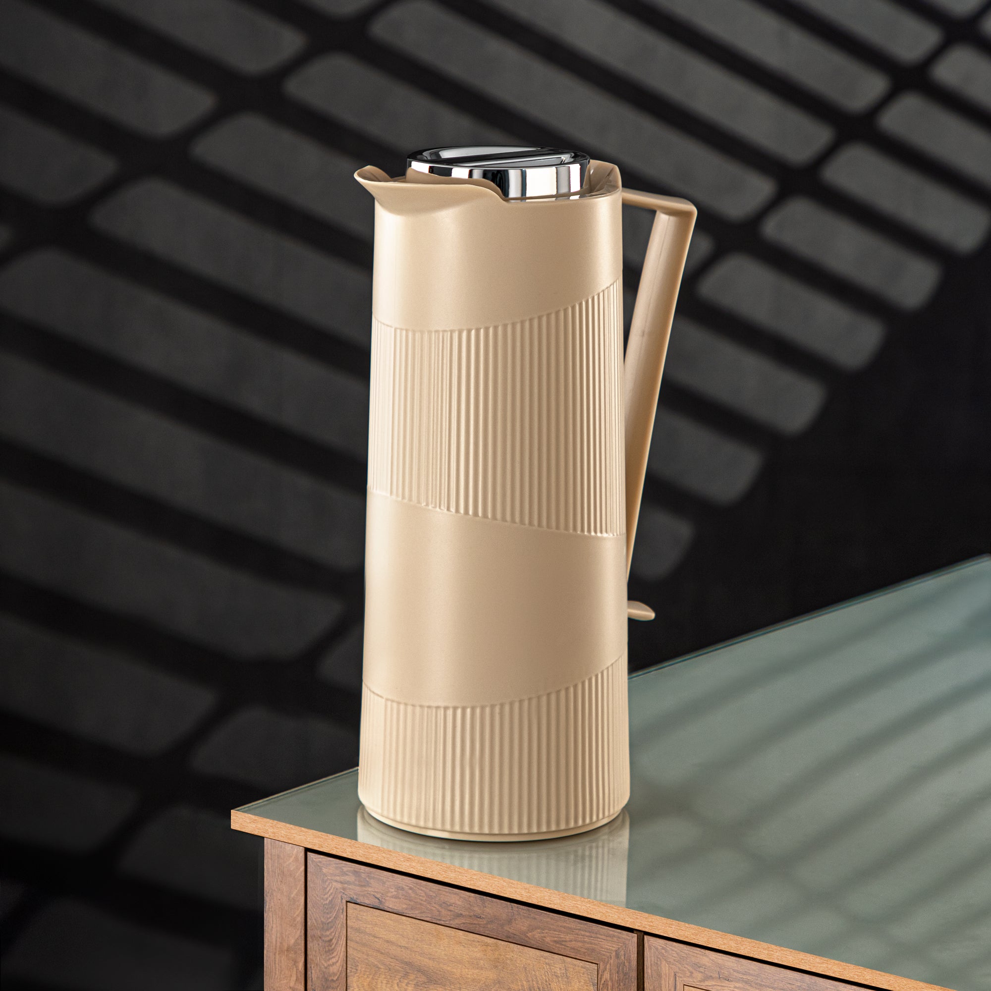 Almarjan Vacuum Flask Plastic 1L, Beige & Silver (GT119-100 BG/C) - Everyday Hospitality