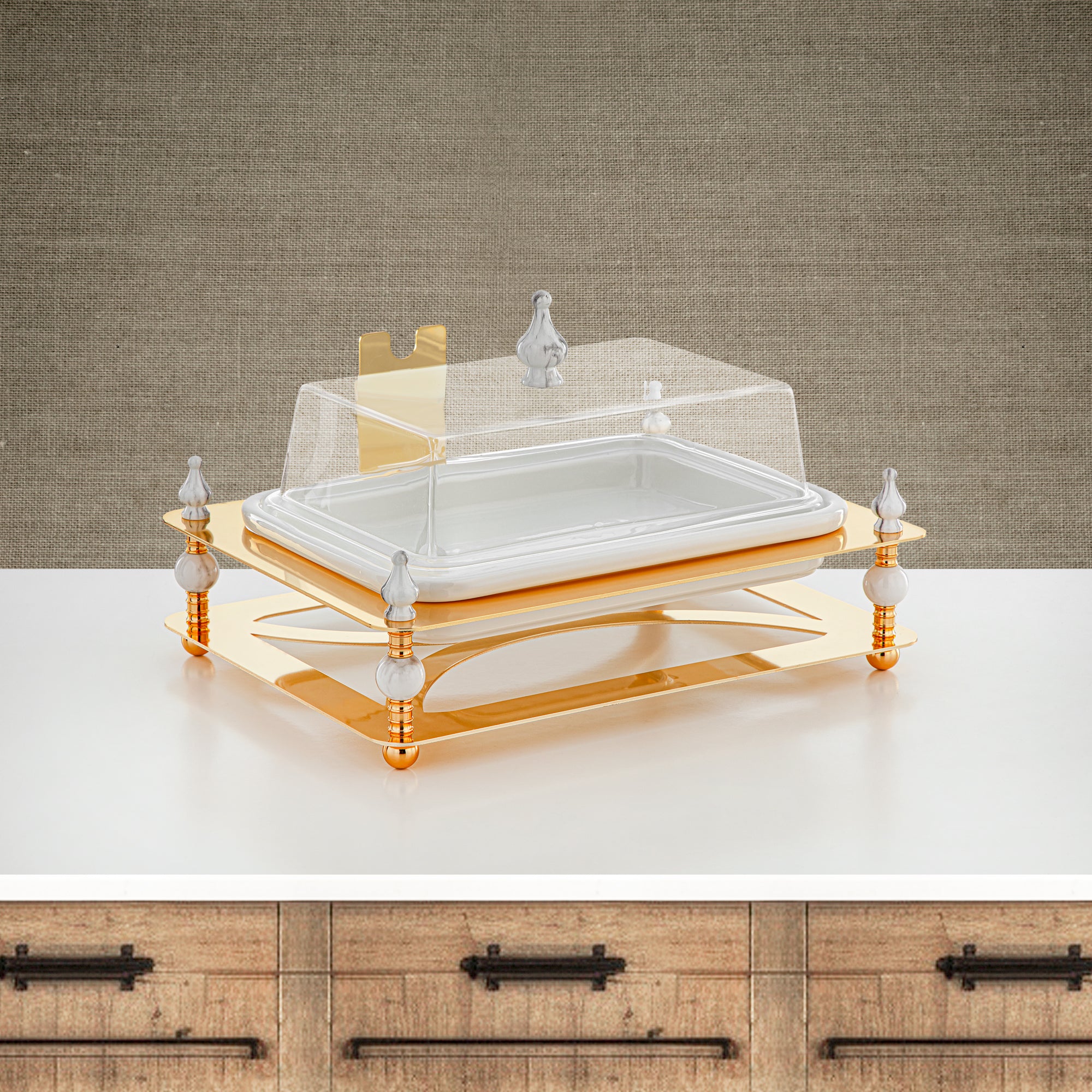 Almarjan 33 CM Serving Tray With Acrylic Cover Gold - HM4110-G