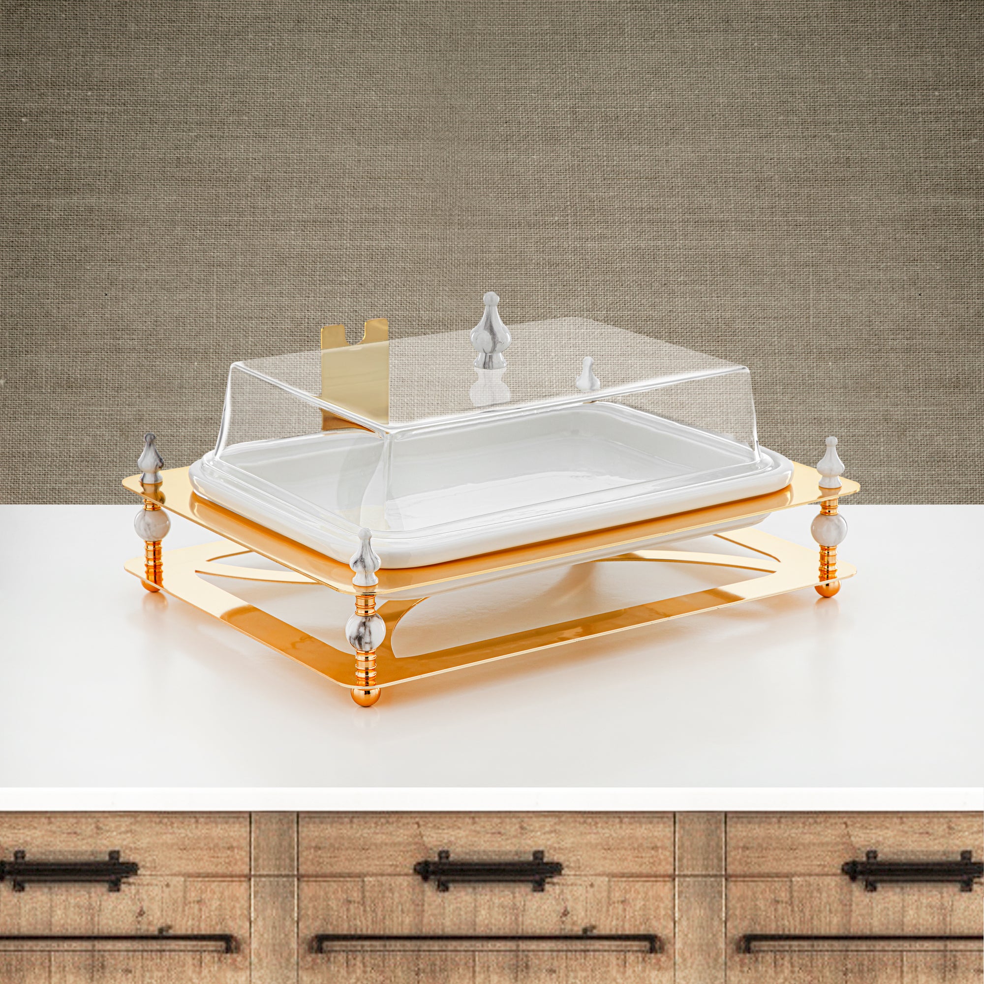 Almarjan 41 CM Serving Tray With Acrylic Cover Gold - HM4111-G