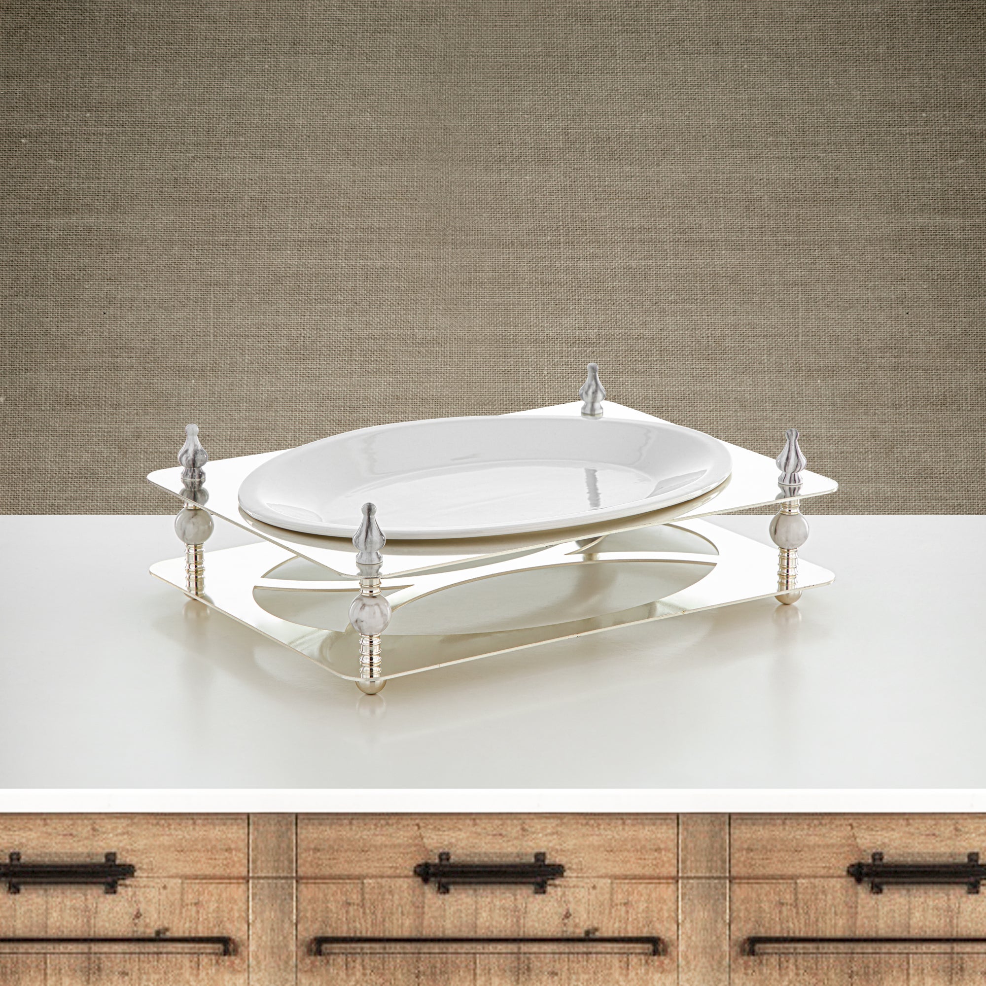 Almarjan 36 CM Serving Tray Silver - HM4112-S