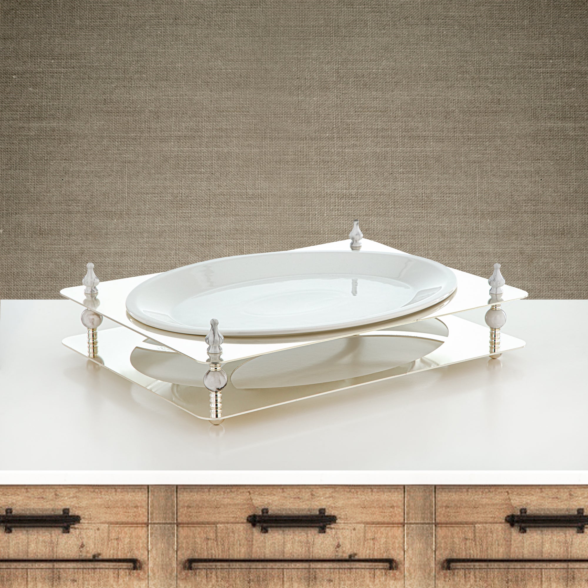 Almarjan 43 CM Serving Tray Silver - HM4113-S