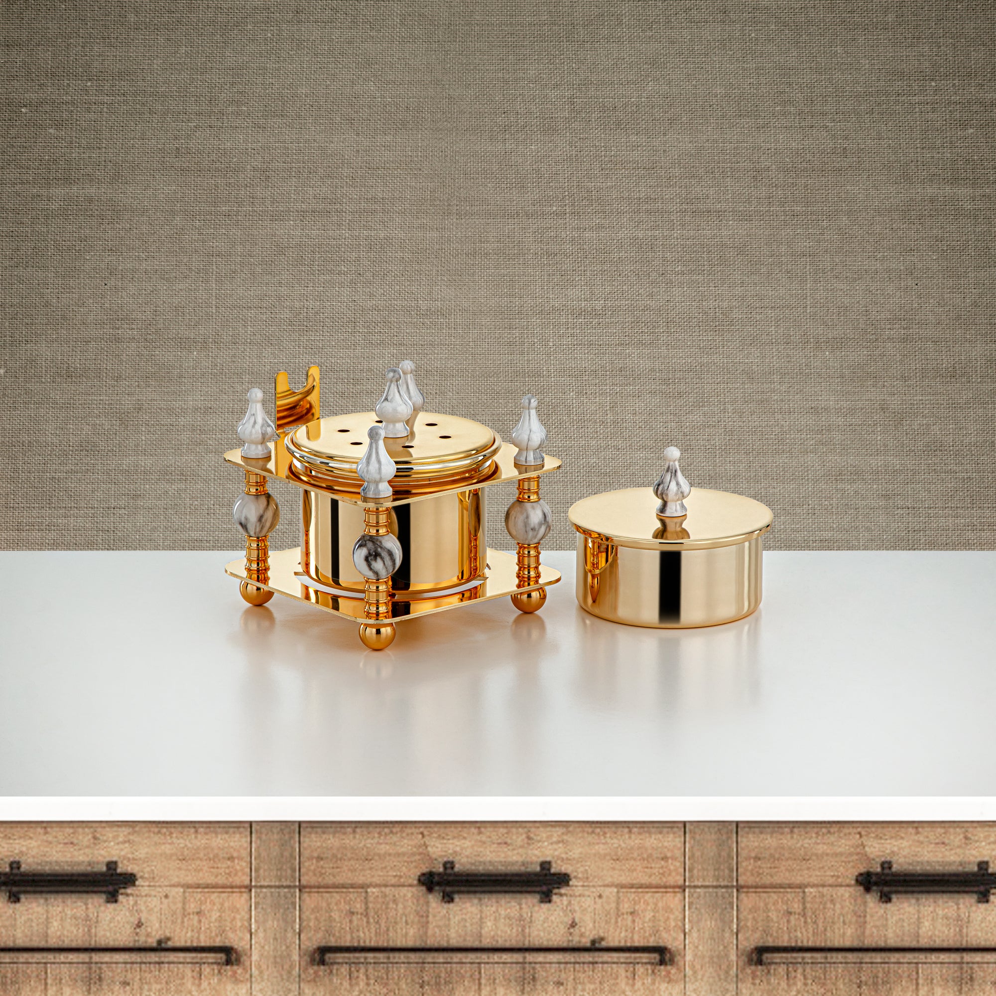 Almarjan 2 Pieces Incense Burner Set Gold - HM4114-G