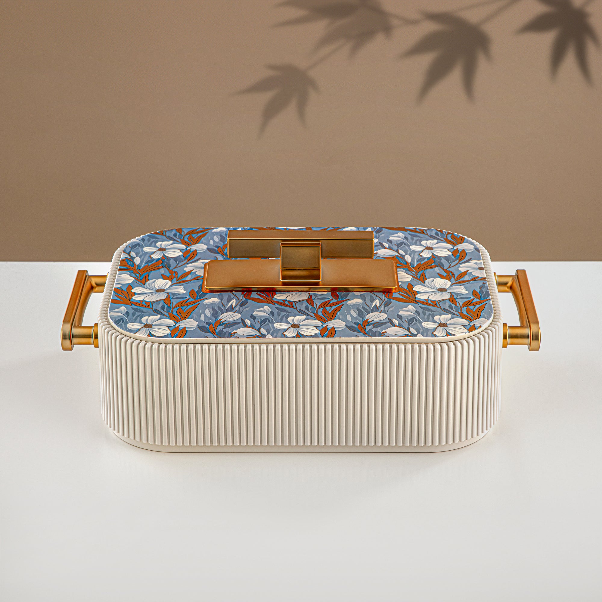 Almarjan Hot Pot ABS, 3000ML, Floral Beige & Matt Gold (HP06-300SP-AZ01G) - Elegant Serving