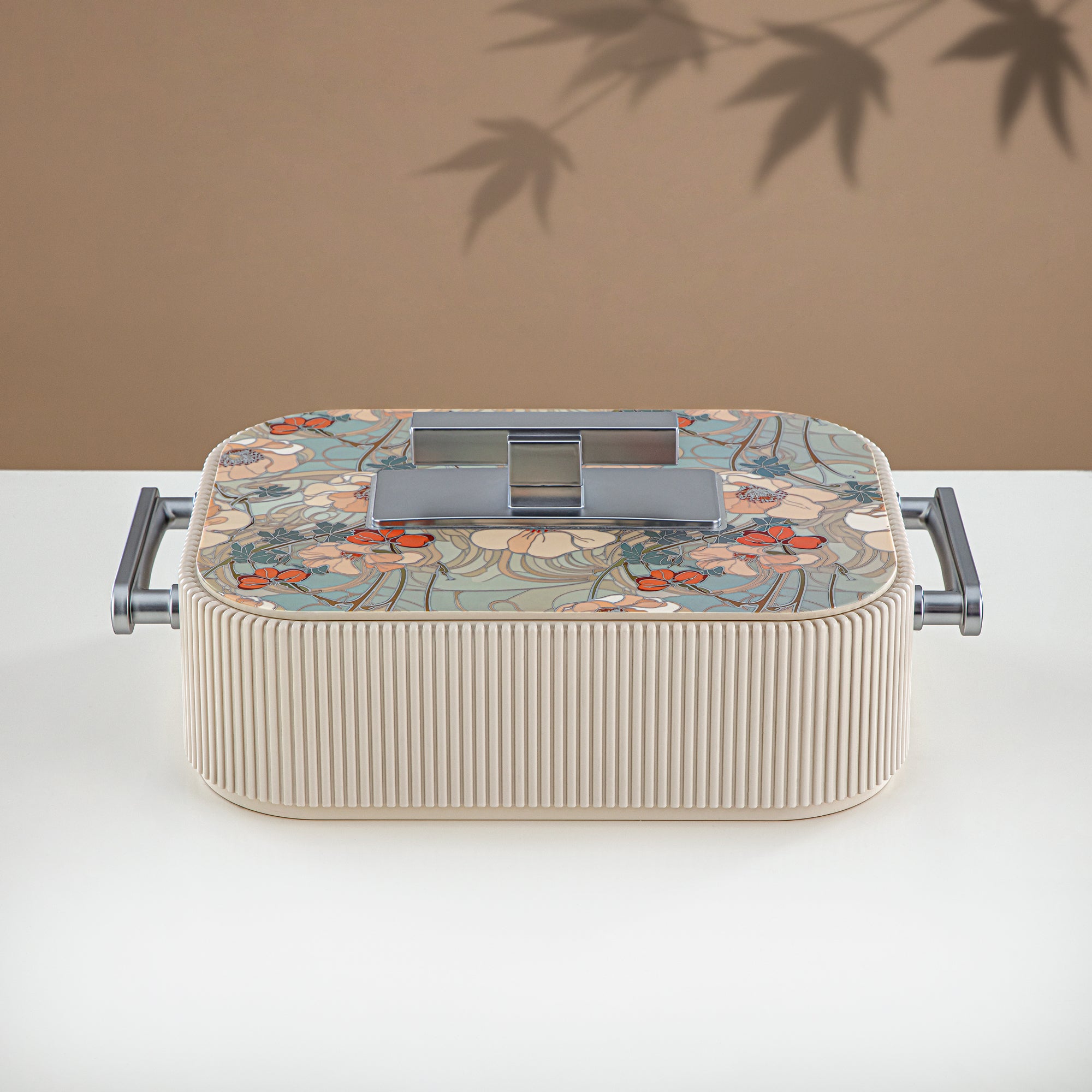 Almarjan Hot Pot ABS, 3000ML, Floral Beige & Matt Silver (HP06-300SP-AZ02S) - Elegant Serving