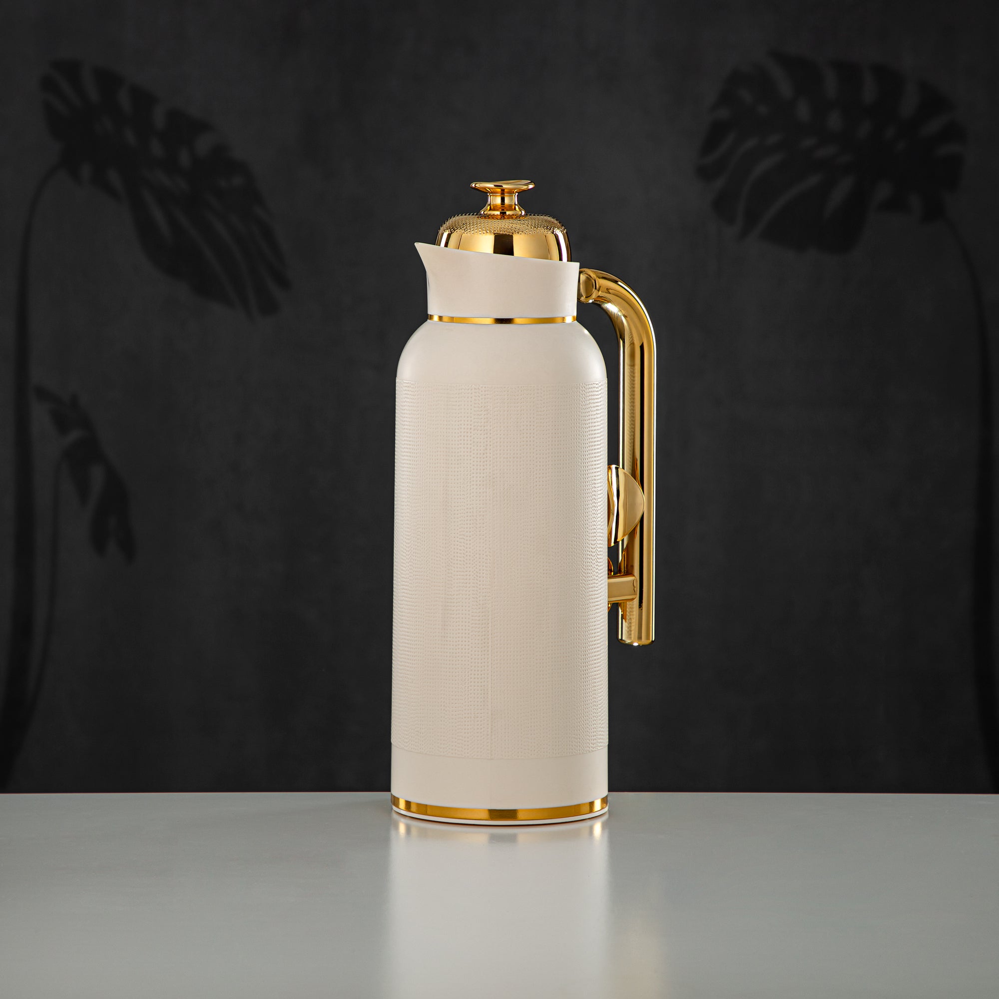 Almarjan Vacuum Flask Set, ABS, Push Button, 1L + 1L, Matt Ivory & Gold (IZ-MIVYG) - Modern Elegance