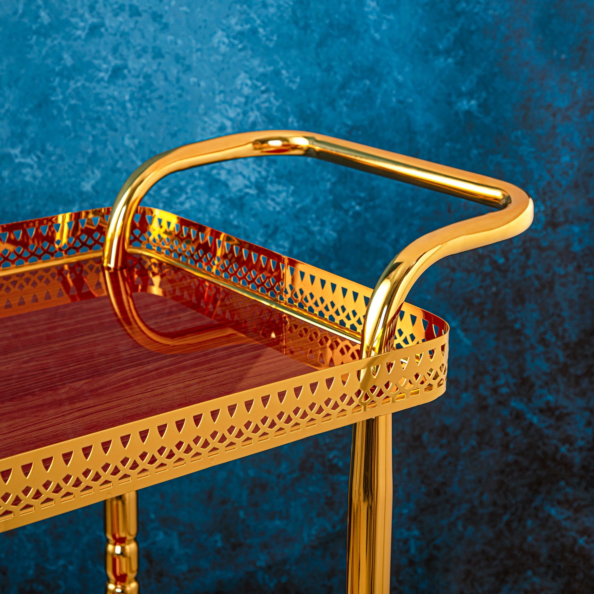 Almarjan 2 Tier Serving Trolley Gold - KMT0474-G