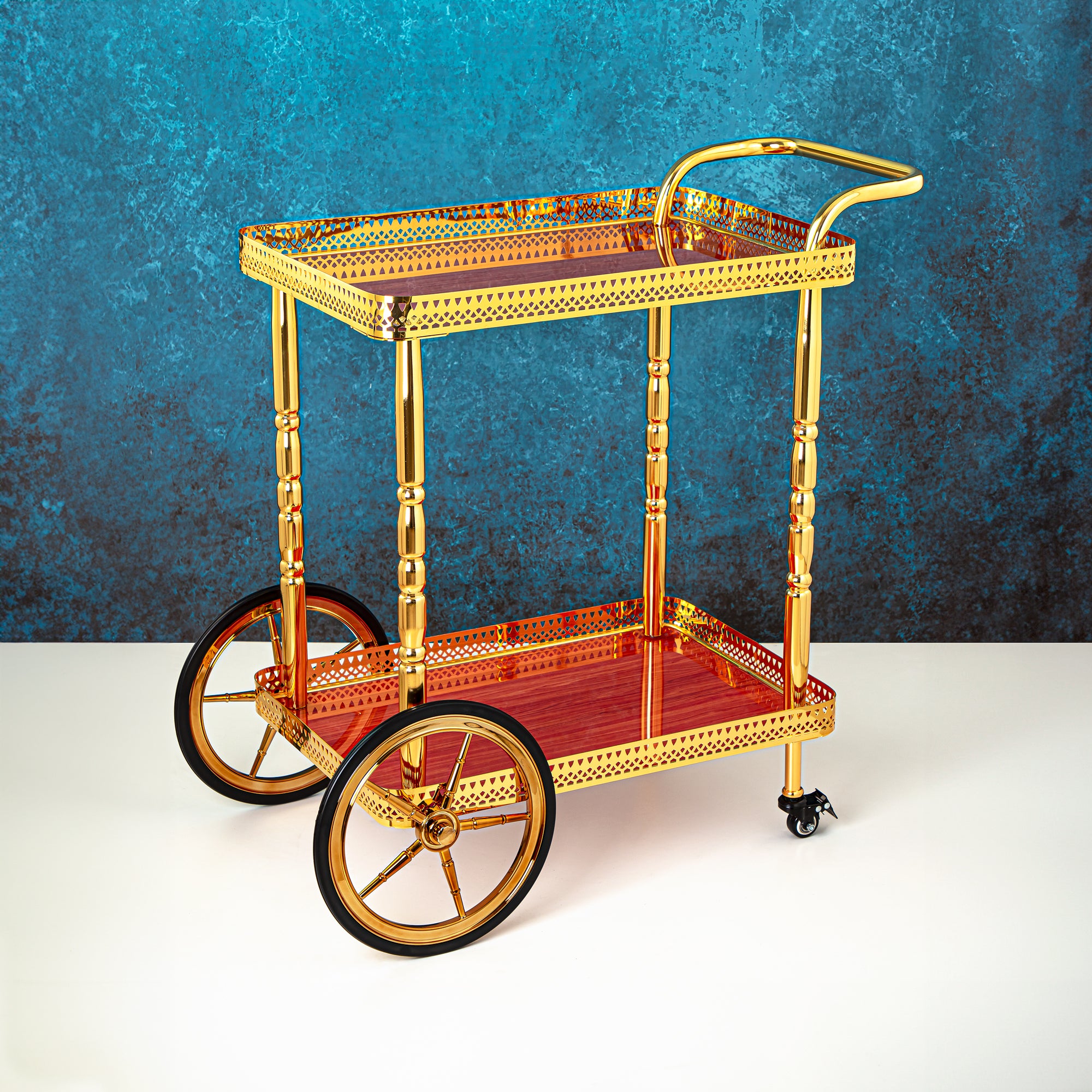 Almarjan 2 Tier Serving Trolley Gold - KMT0474-G
