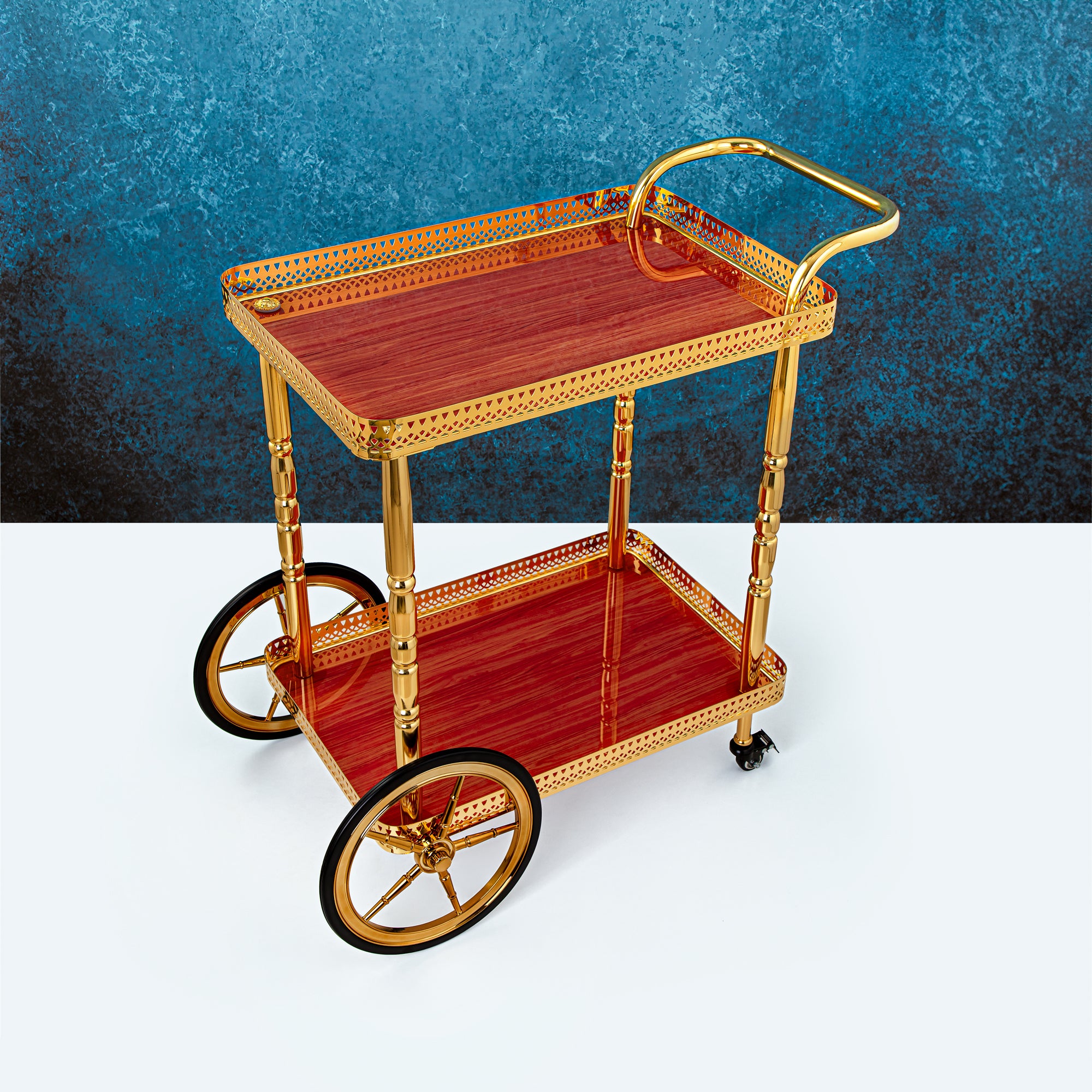 Almarjan 2 Tier Serving Trolley Gold - KMT0474-G
