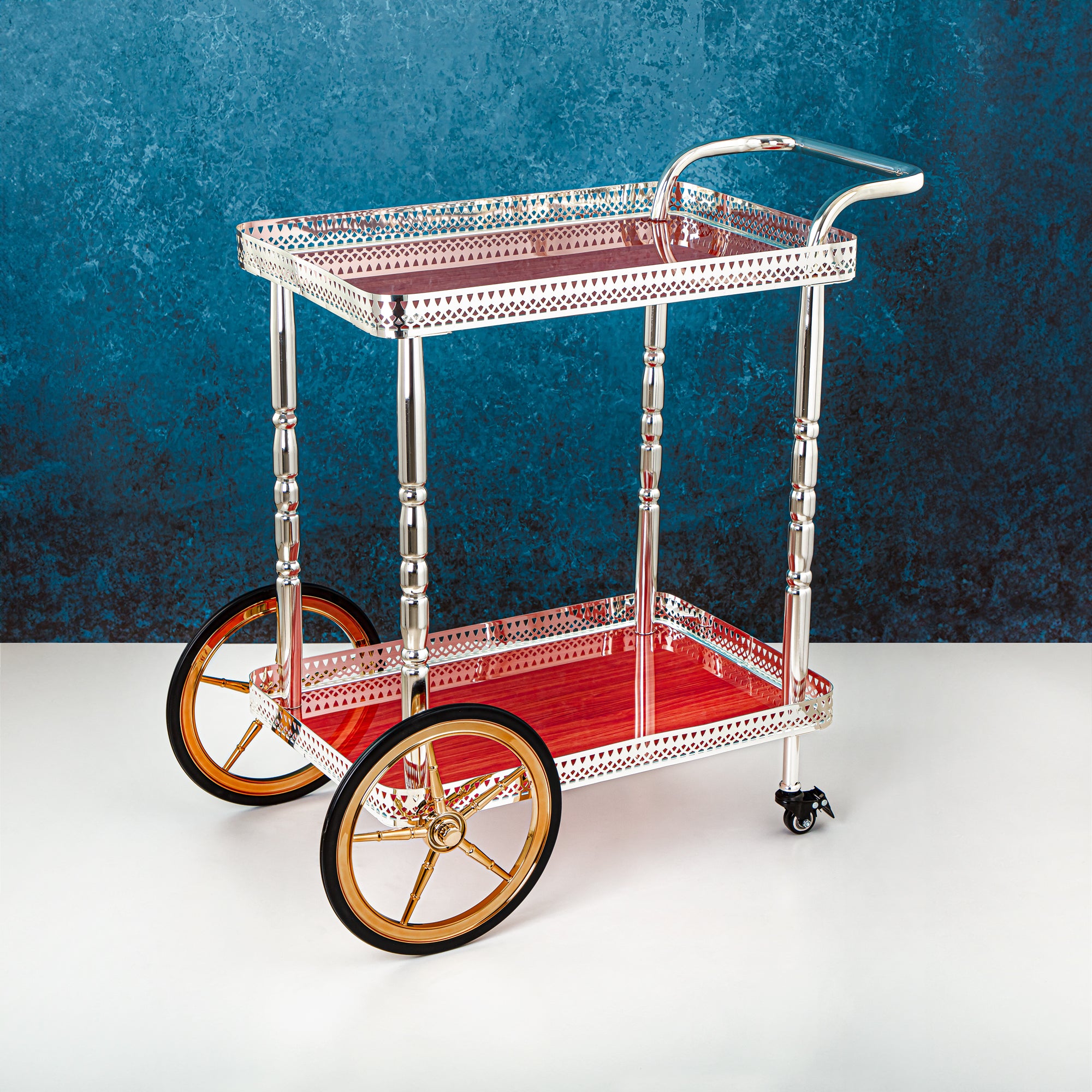 Almarjan 2 Tier Serving Trolley Silver - KMT0474-S