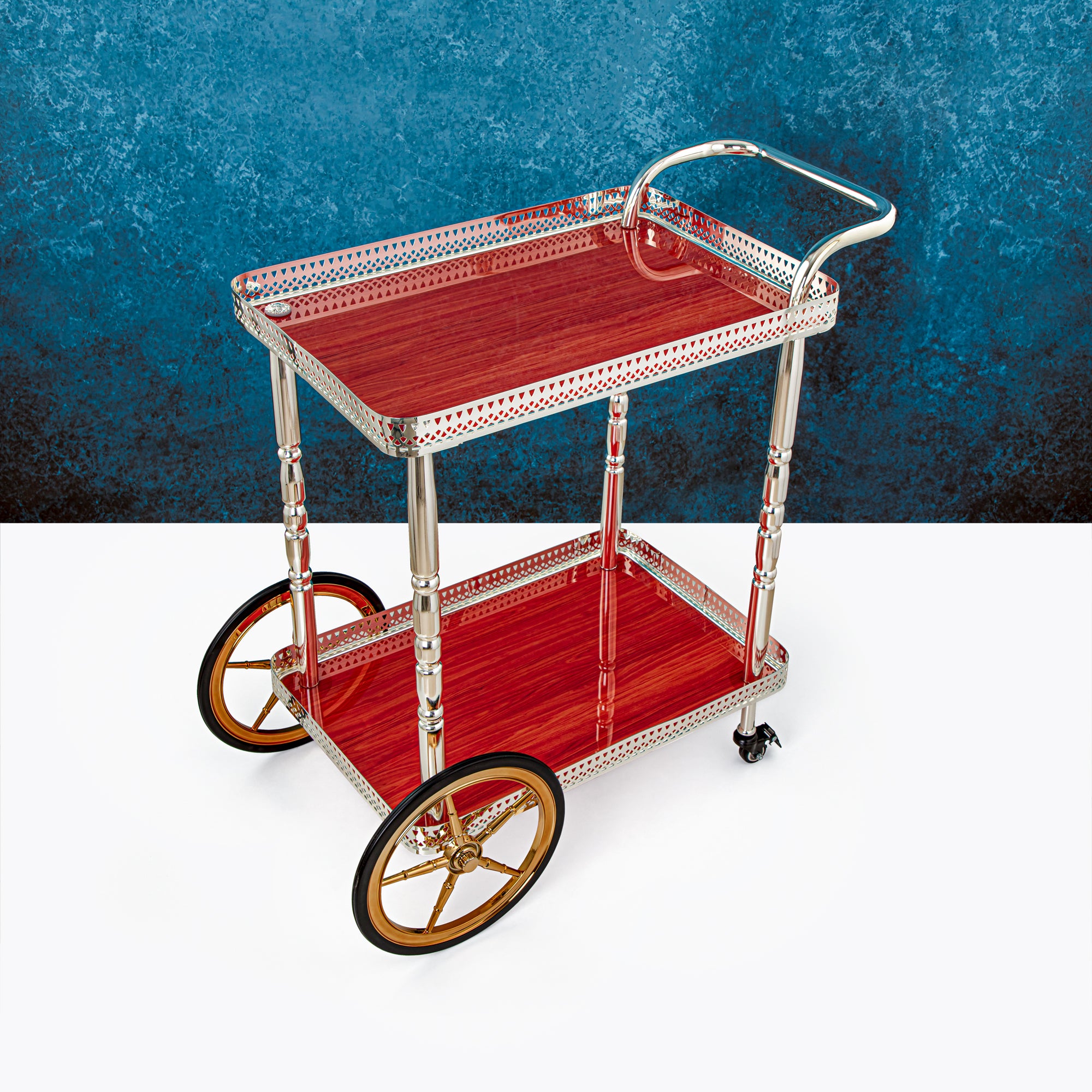 Almarjan 2 Tier Serving Trolley Silver - KMT0474-S