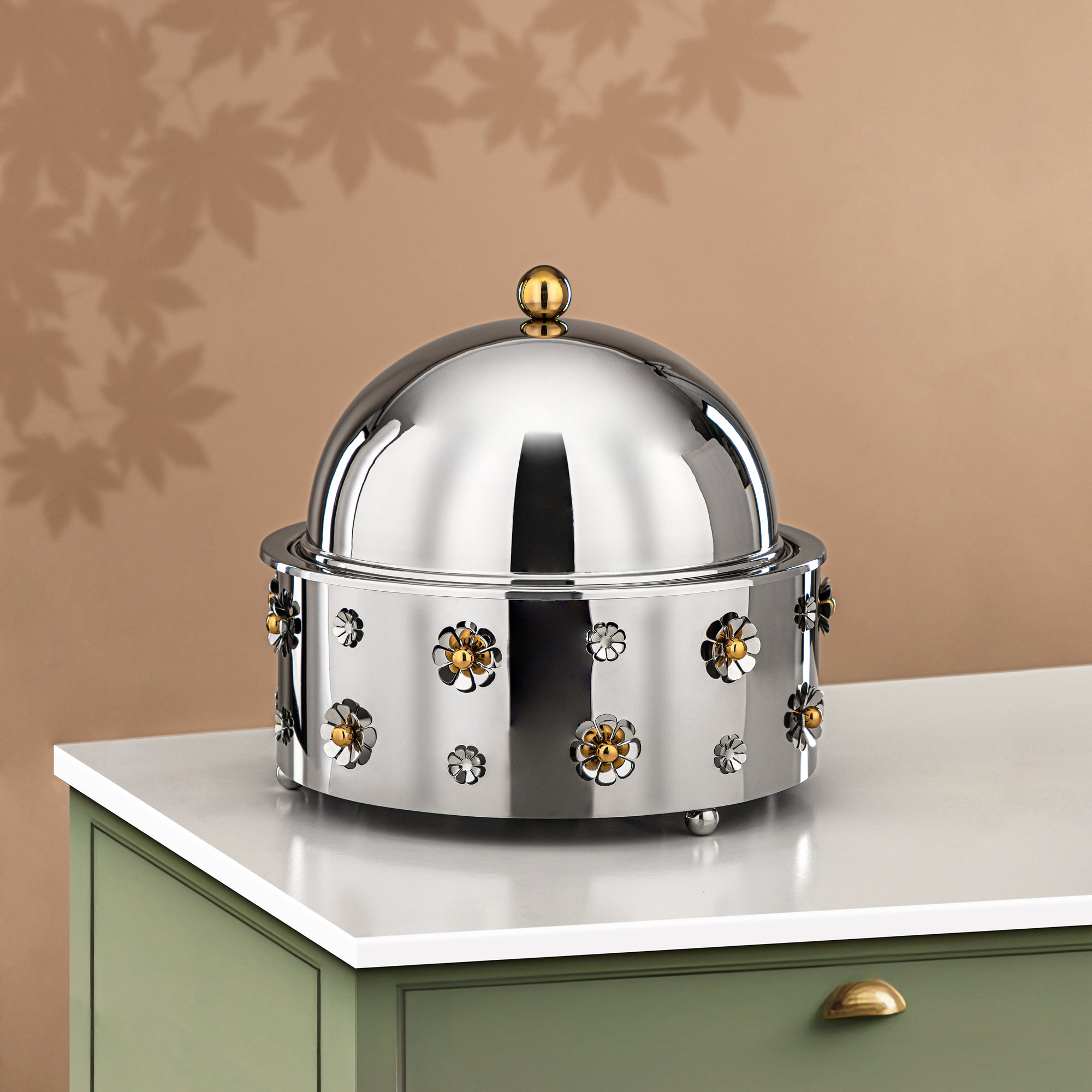 Almarjan Food Warmer Stainless Steel 5L Silver & Gold (MD-3003A) - Stylish Serveware
