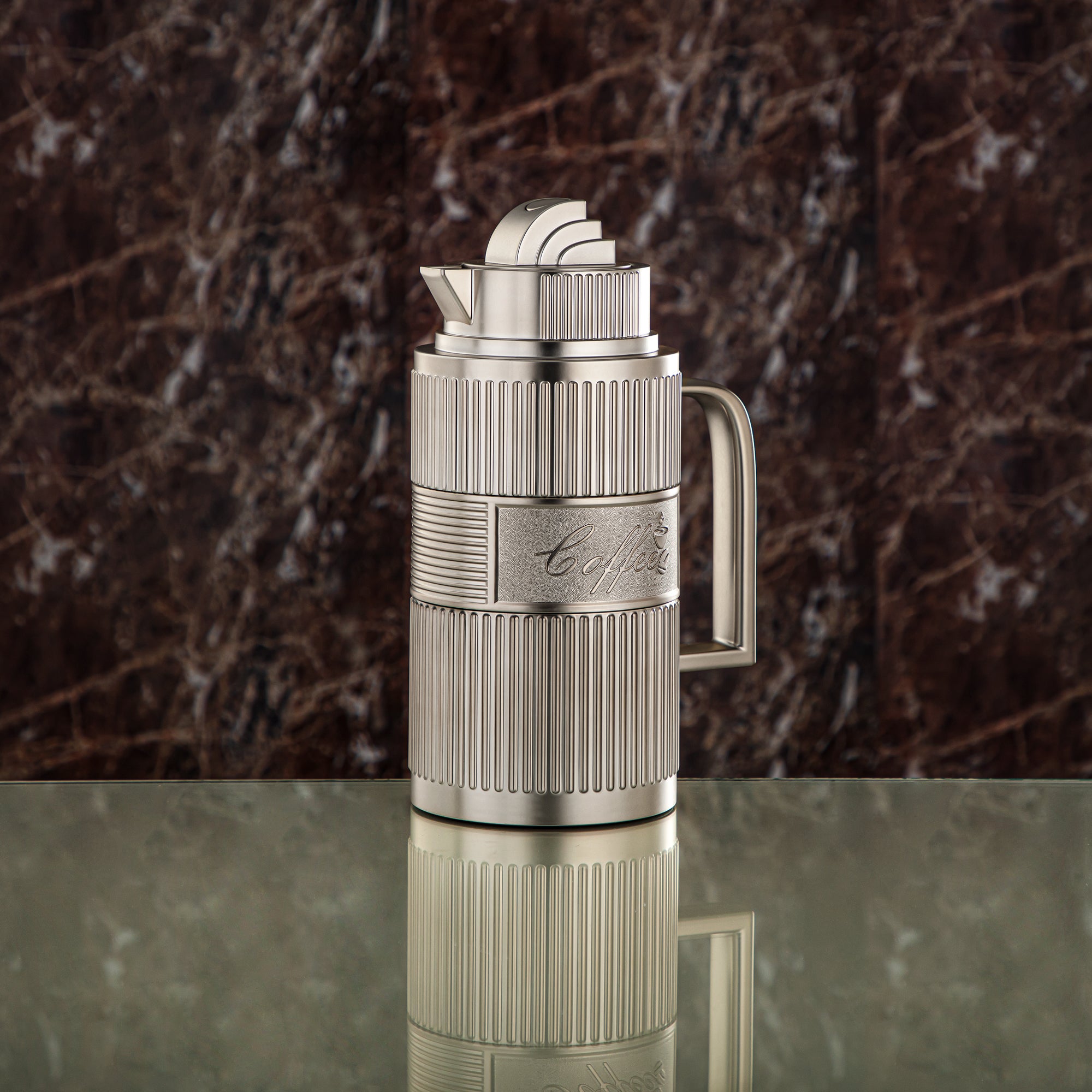 Almarjan Vacuum Flask Set, ABS, Push Button - 1L + 1L, Matt Silver (OUD-MN) - Tea & Coffee