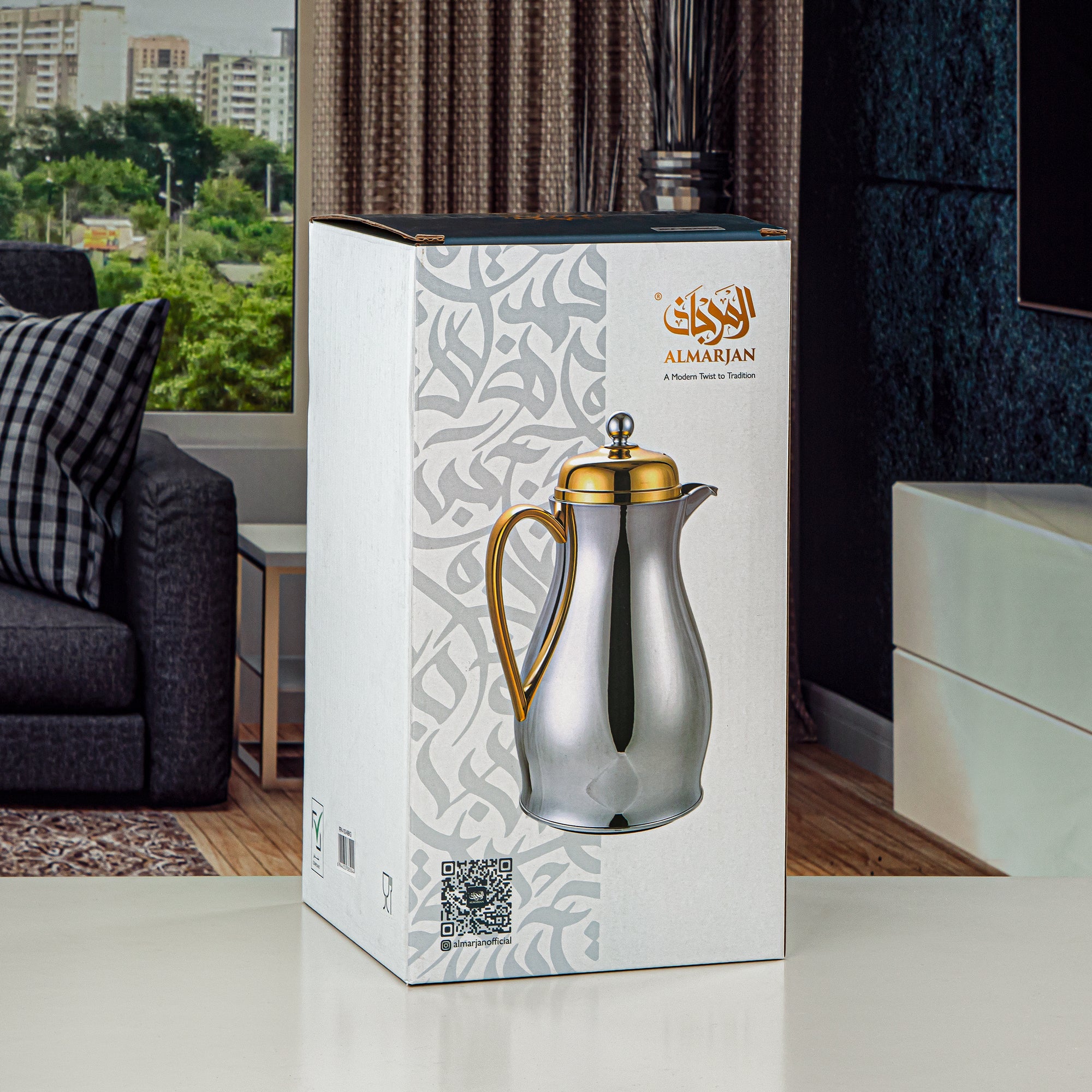 ترمس المرجان بجسم معدني وعبوة زجاجية سعة 1 بلون نيكل أسود وذهبي (RPA-100-NBKG) – مجموعة أناقة يومية