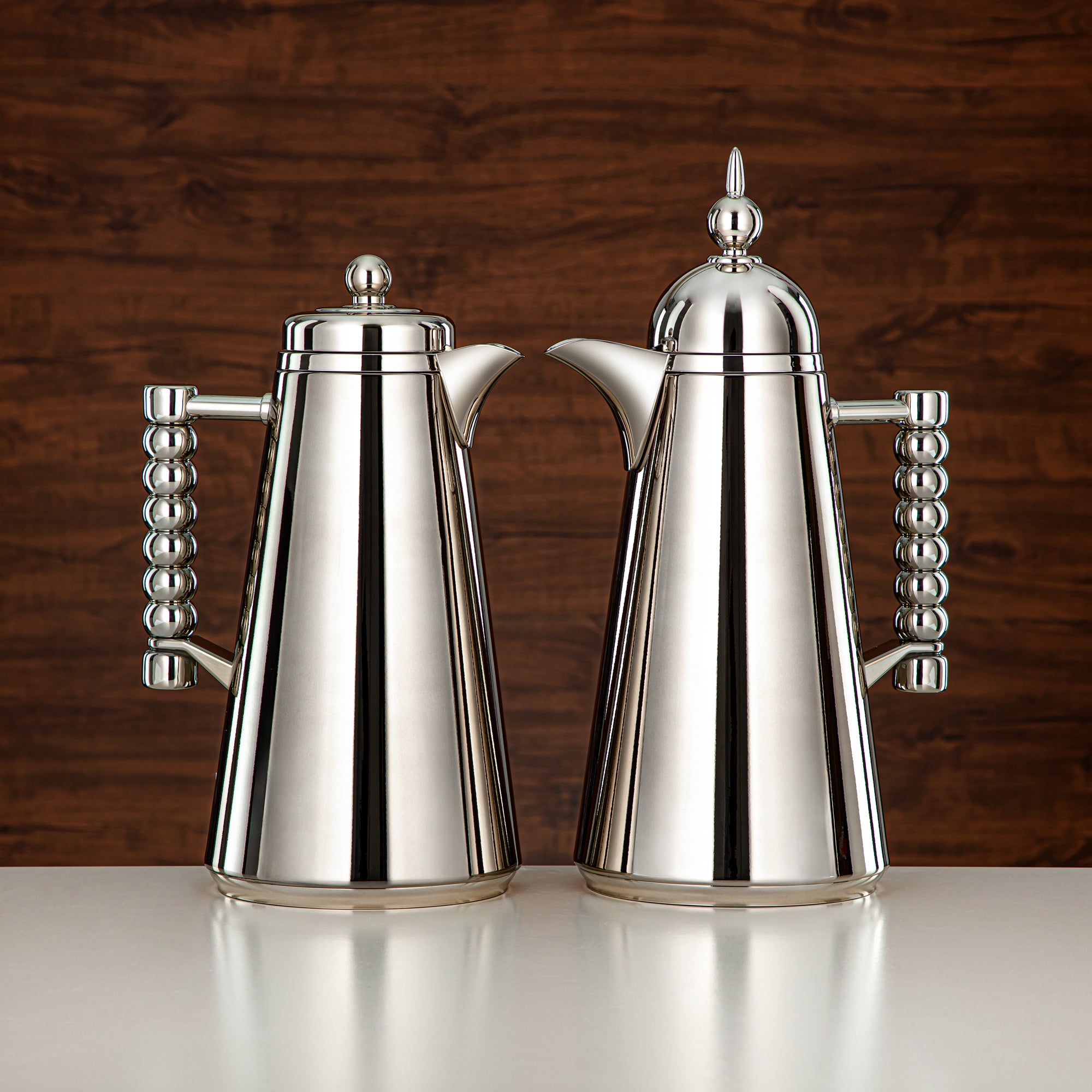 Almarjan Vacuum Flask Set Push Button 1L + 1L Silver (SJ42-SC) - Tea & Coffee Flask