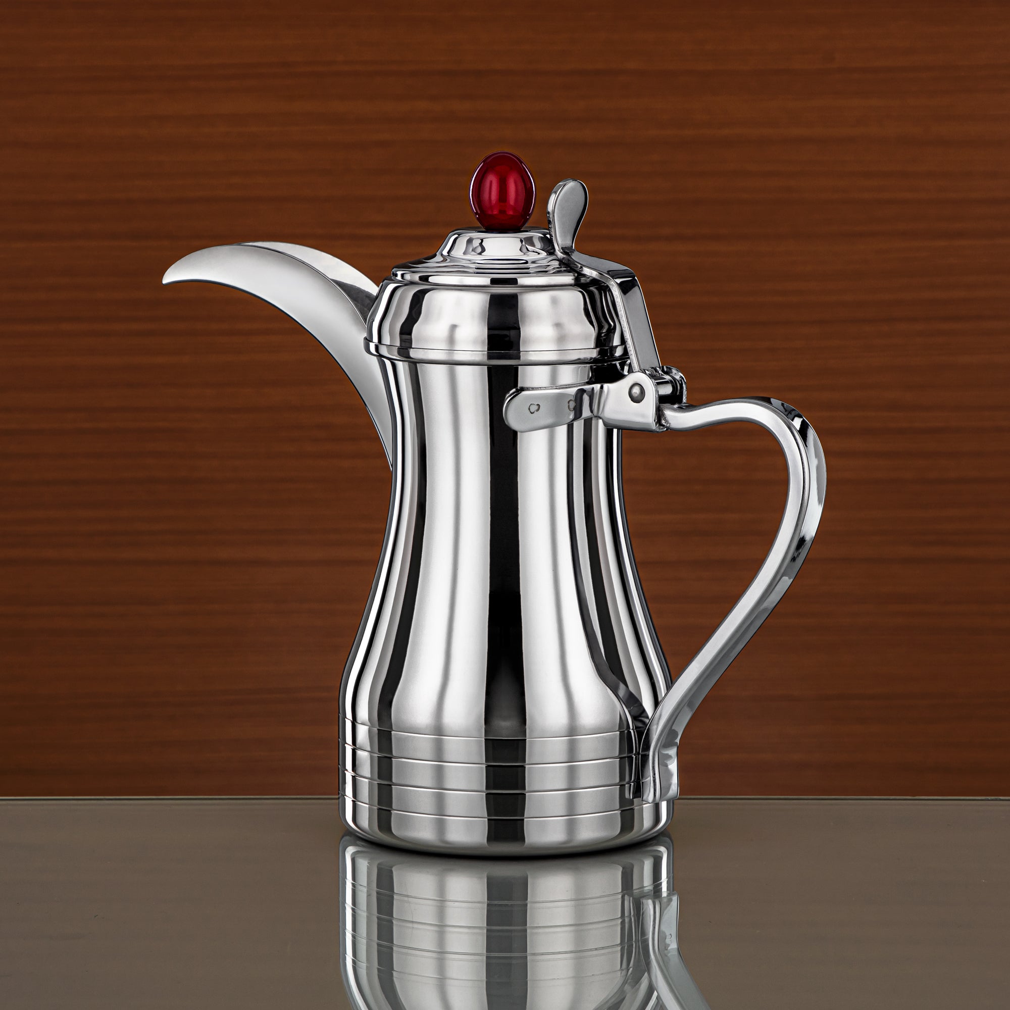 Almarjan 48 Ounce Elegance Collection Stainless Steel Coffee Pot Silver & Maroon - STS0013149