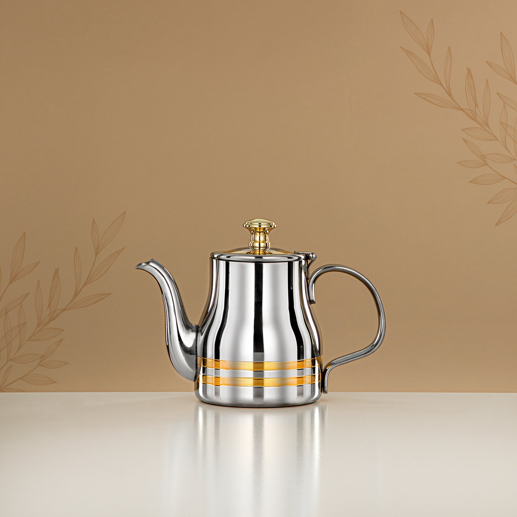 Almarjan Teapot Stainless Steel Silver Gold 0.4L – Elegance