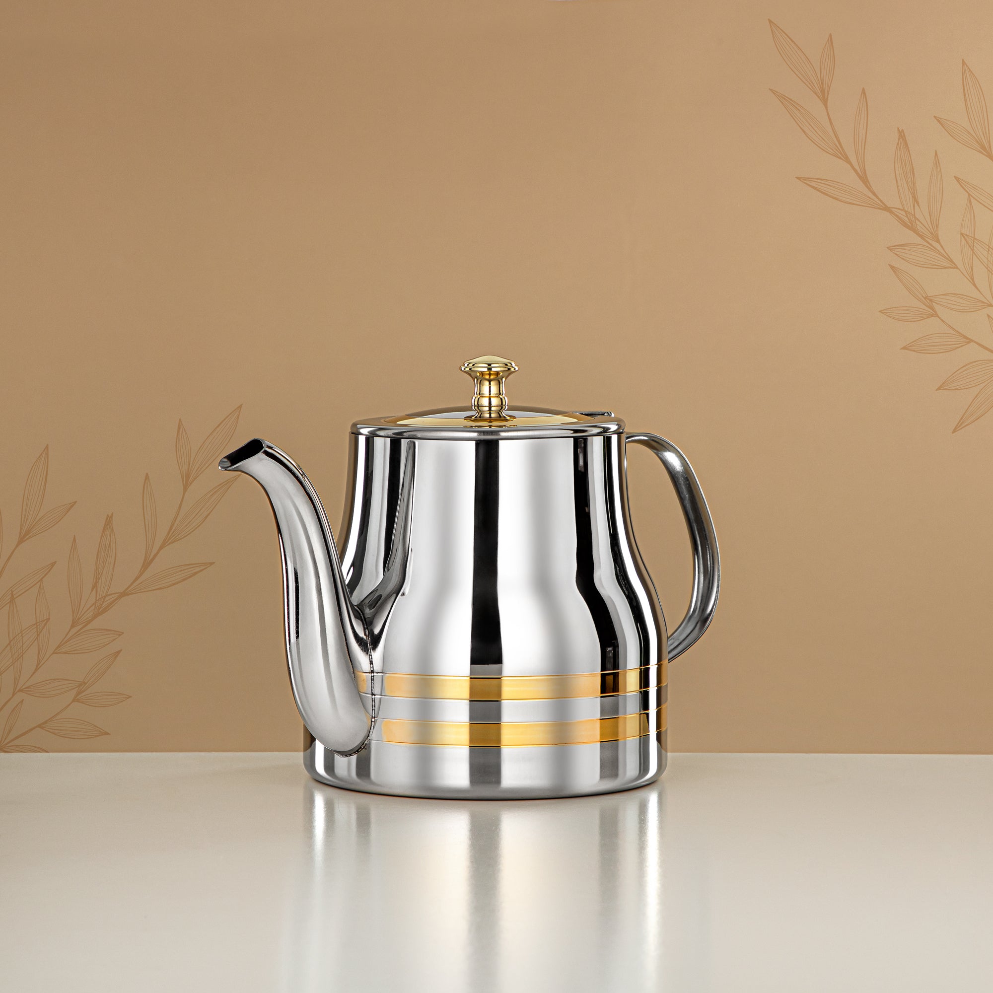 Almarjan Teapot Stainless Steel Silver Gold 1.2L – Elegance