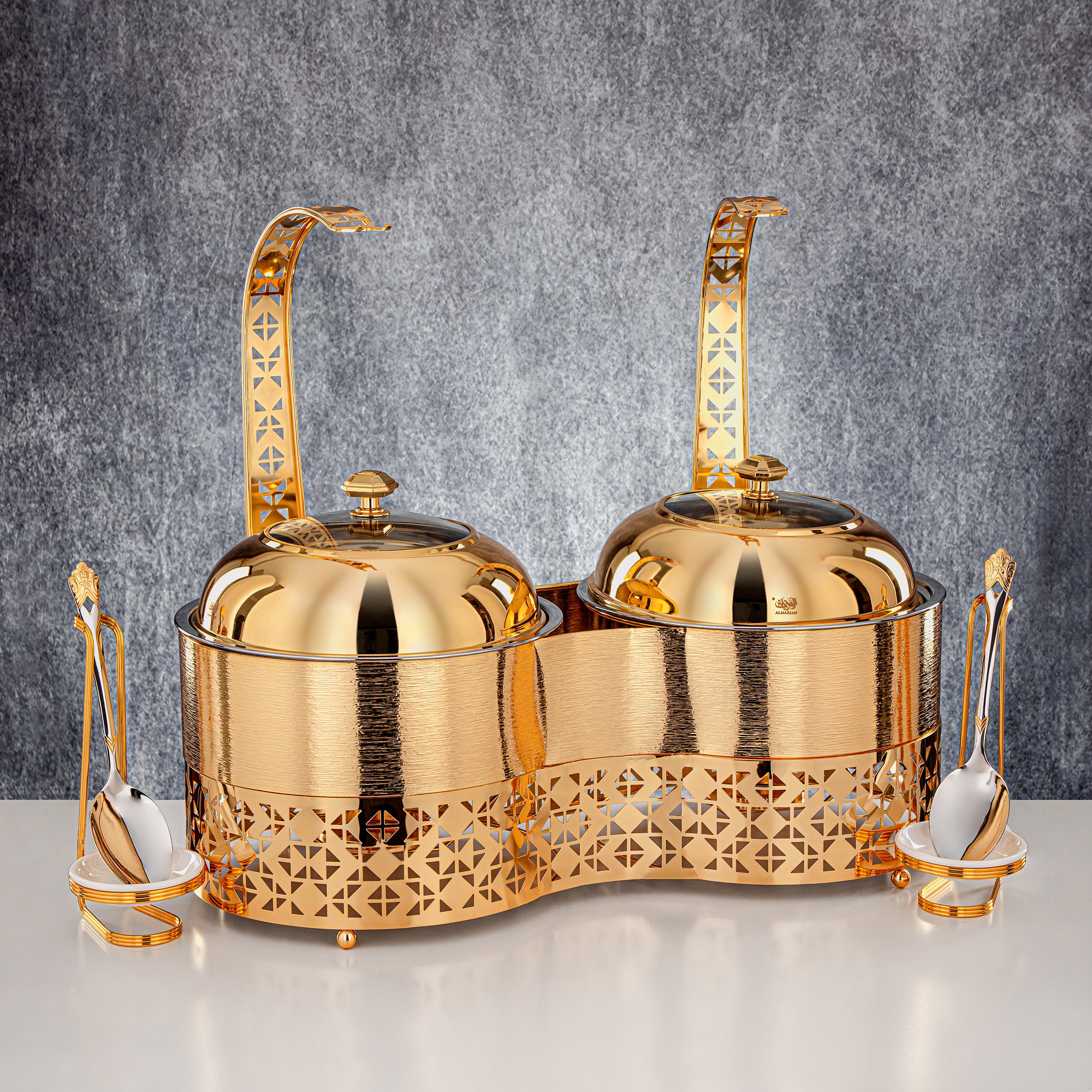 Almarjan 3000 ML + 3000 ML Double Chafing Dish Gold - STS0013347