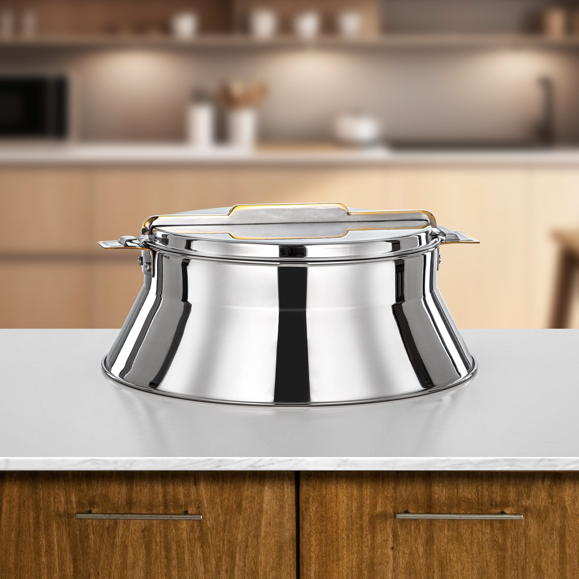 Almarjan Hot Pot Stainless Steel, 30CM (4000ML), Silver & Gold (H25PG8) - Dalal Collection