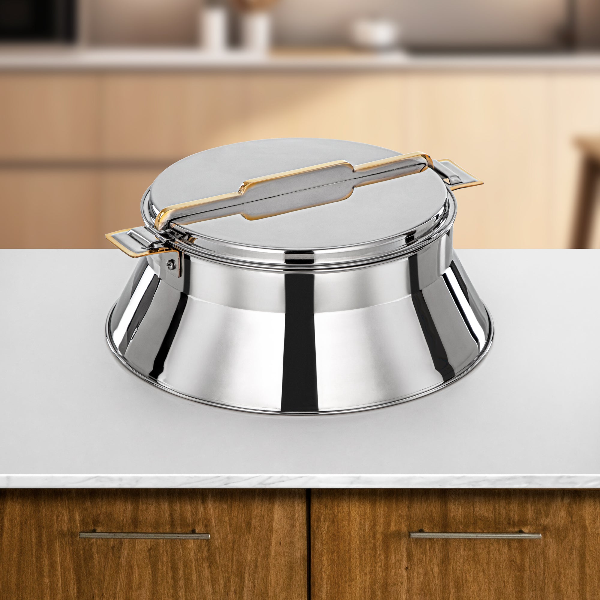 Almarjan Hot Pot Stainless Steel, 30CM (4000ML), Silver & Gold (H25PG8) - Dalal Collection