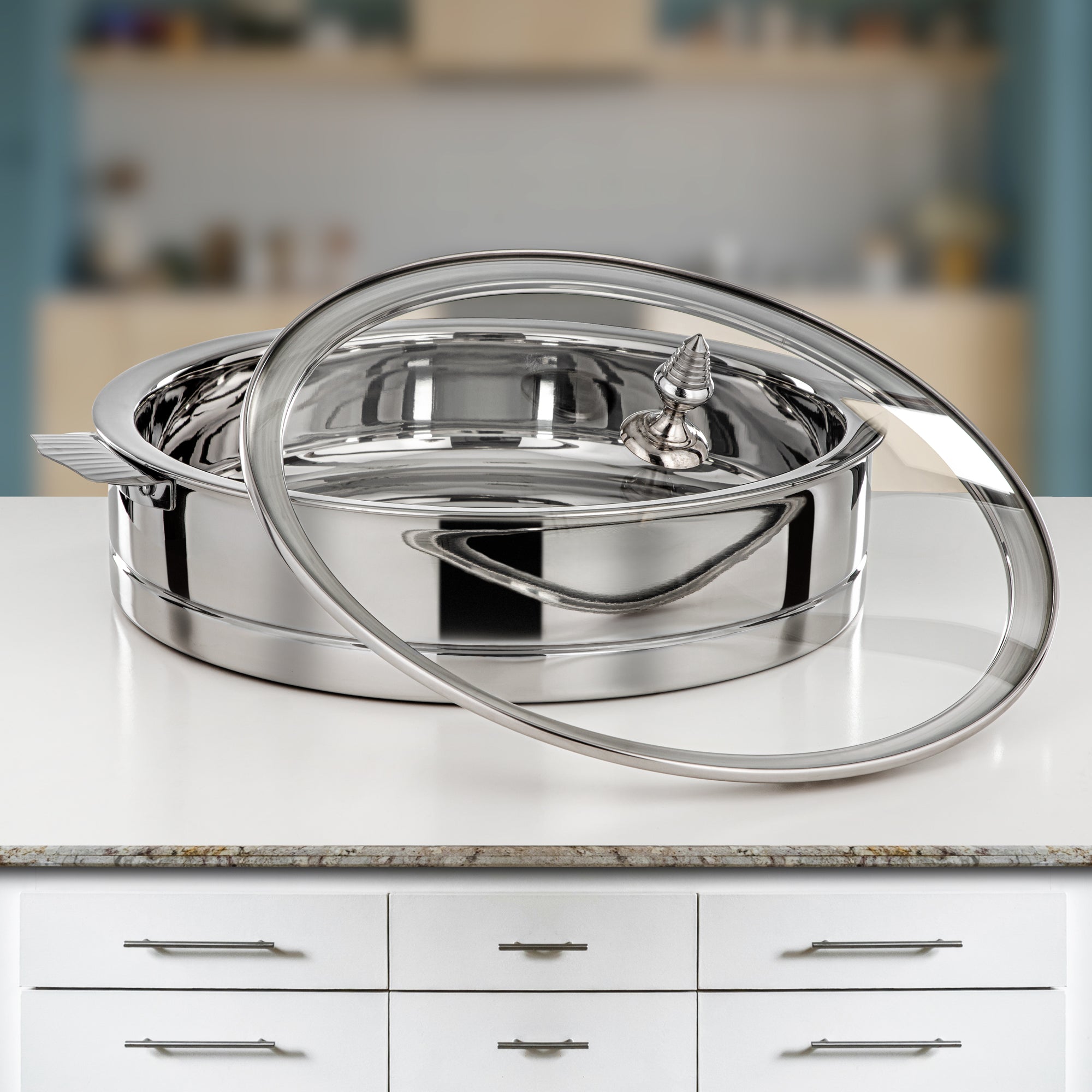 Almarjan Hot Pot Stainless Steel, Glass Cover, Silver, 40CM (H25P13) - Lara Collection, Elegant Dining Experiences