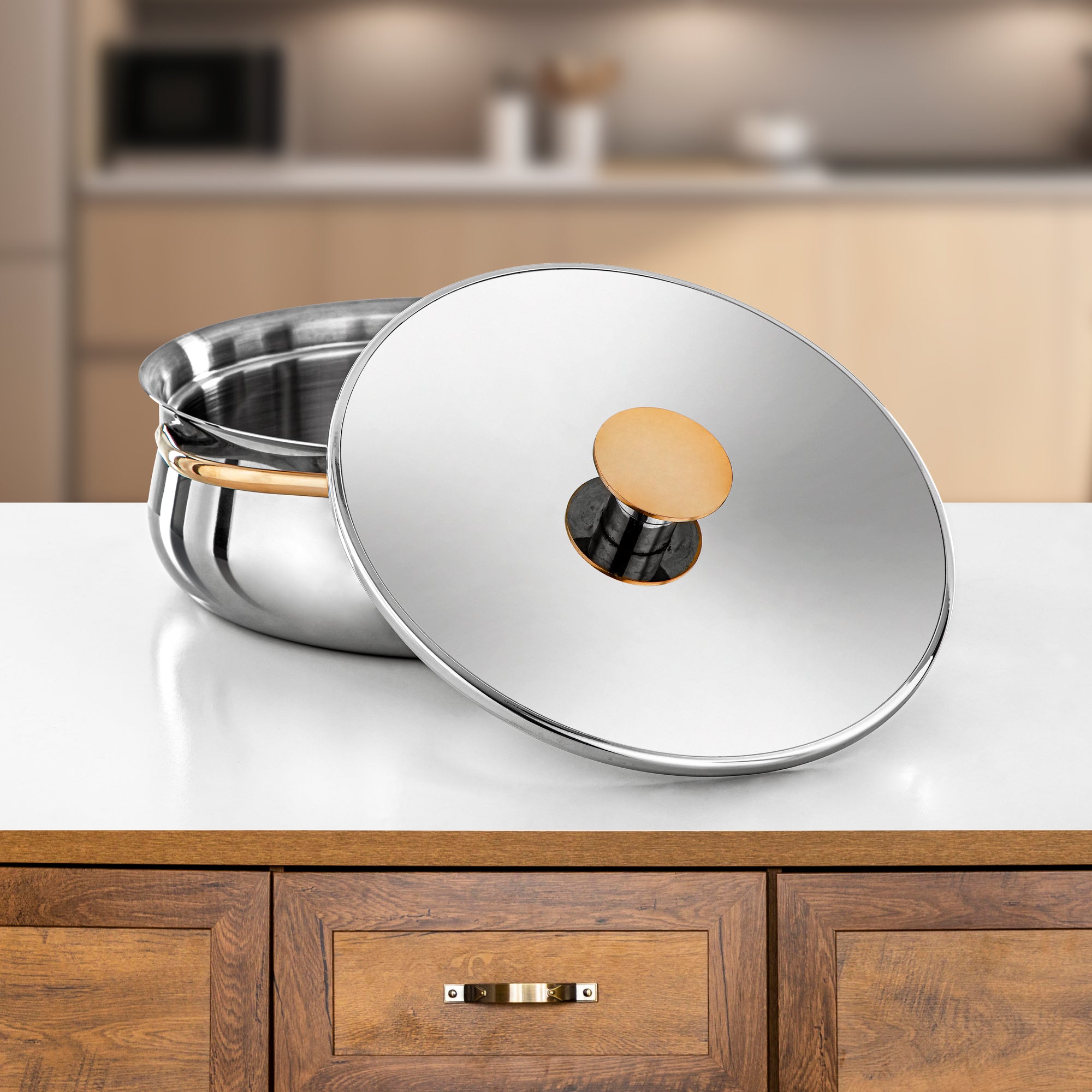 Almarjan Hot Pot Set Stainless Steel 25cm + 30cm + 35cm Silver & Gold (H25PG15)