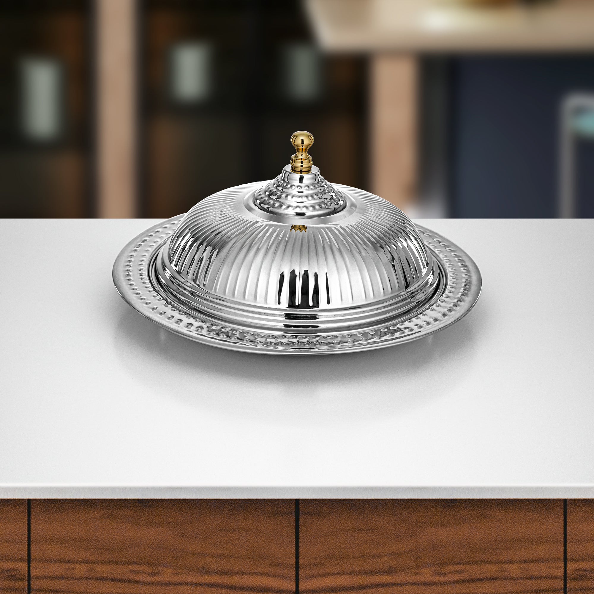 Almarjan Diwan Tray with Cover 40cm Silver