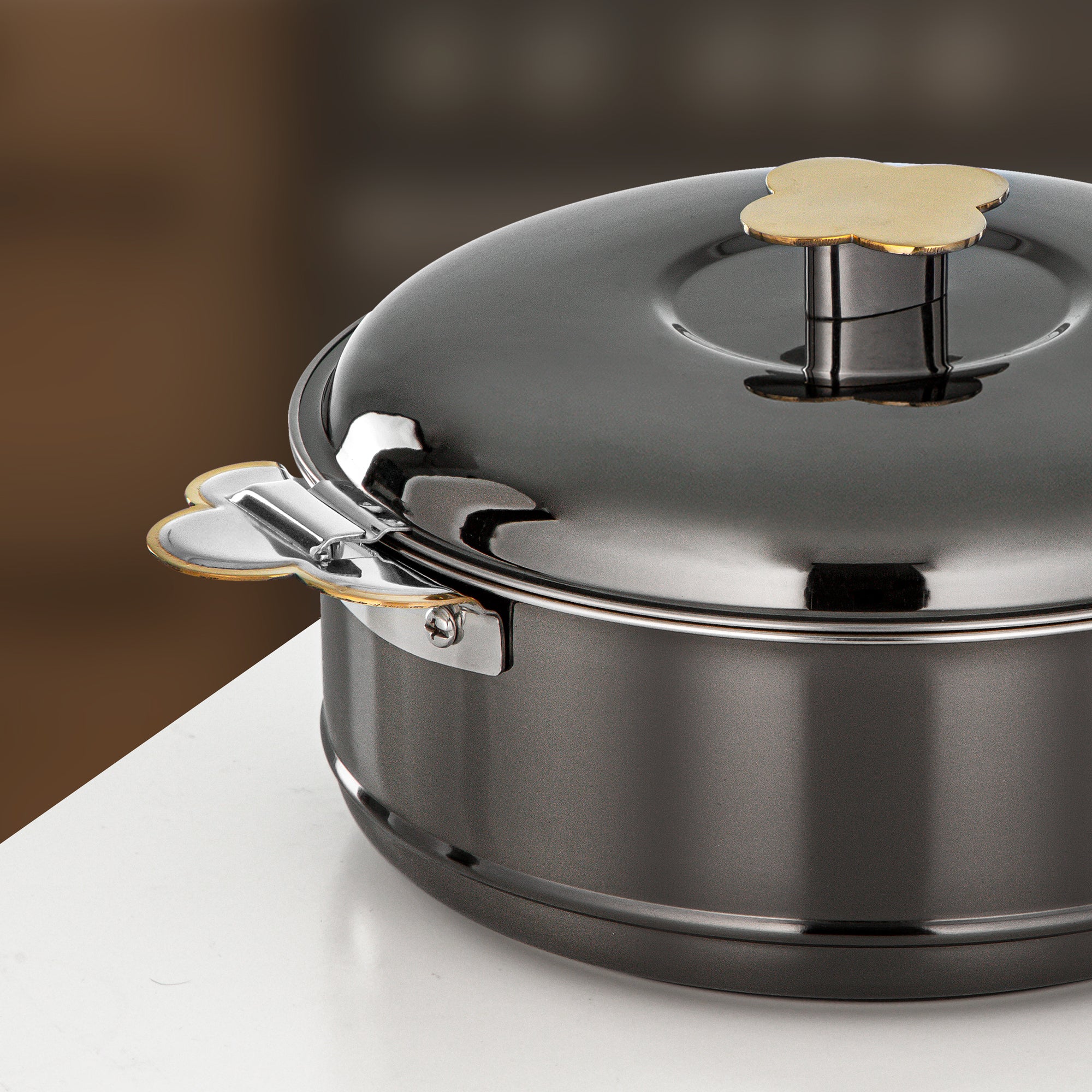 Almarjan Vida Hot Pot Set 3 Pieces 1.5L, 2.5L & 3.5L Gun Black & Gold