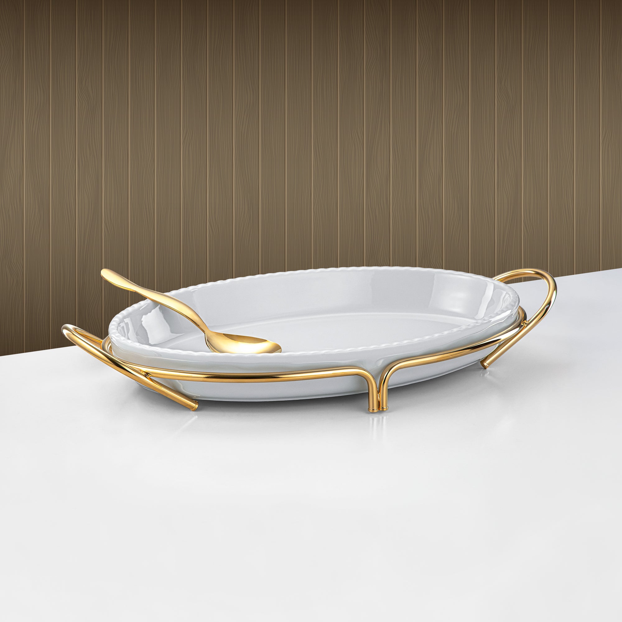 Almarjan Oval Serving Dish 50cm Gold & White