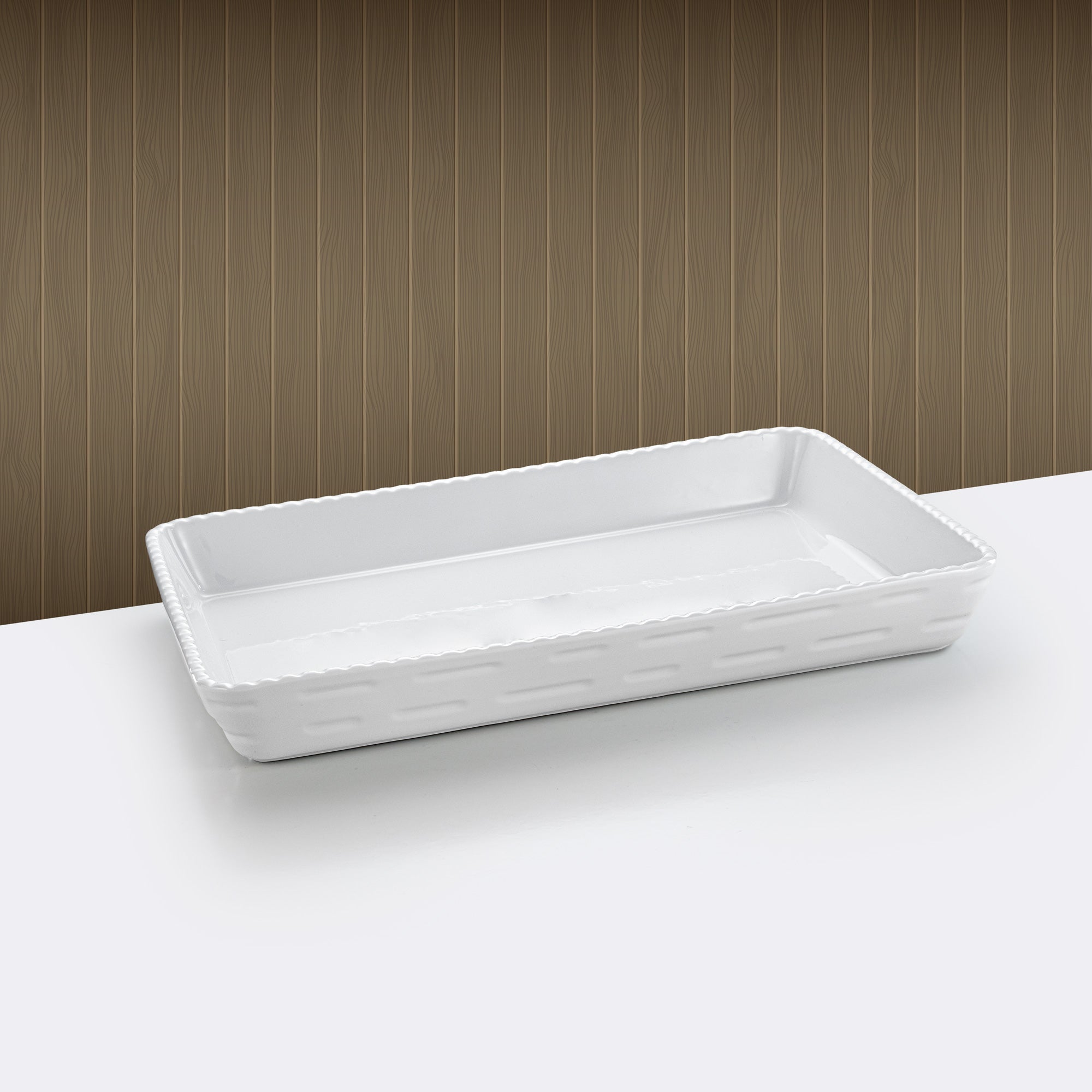 Almarjan Rectangular Serving Dish 45cm Silver & White