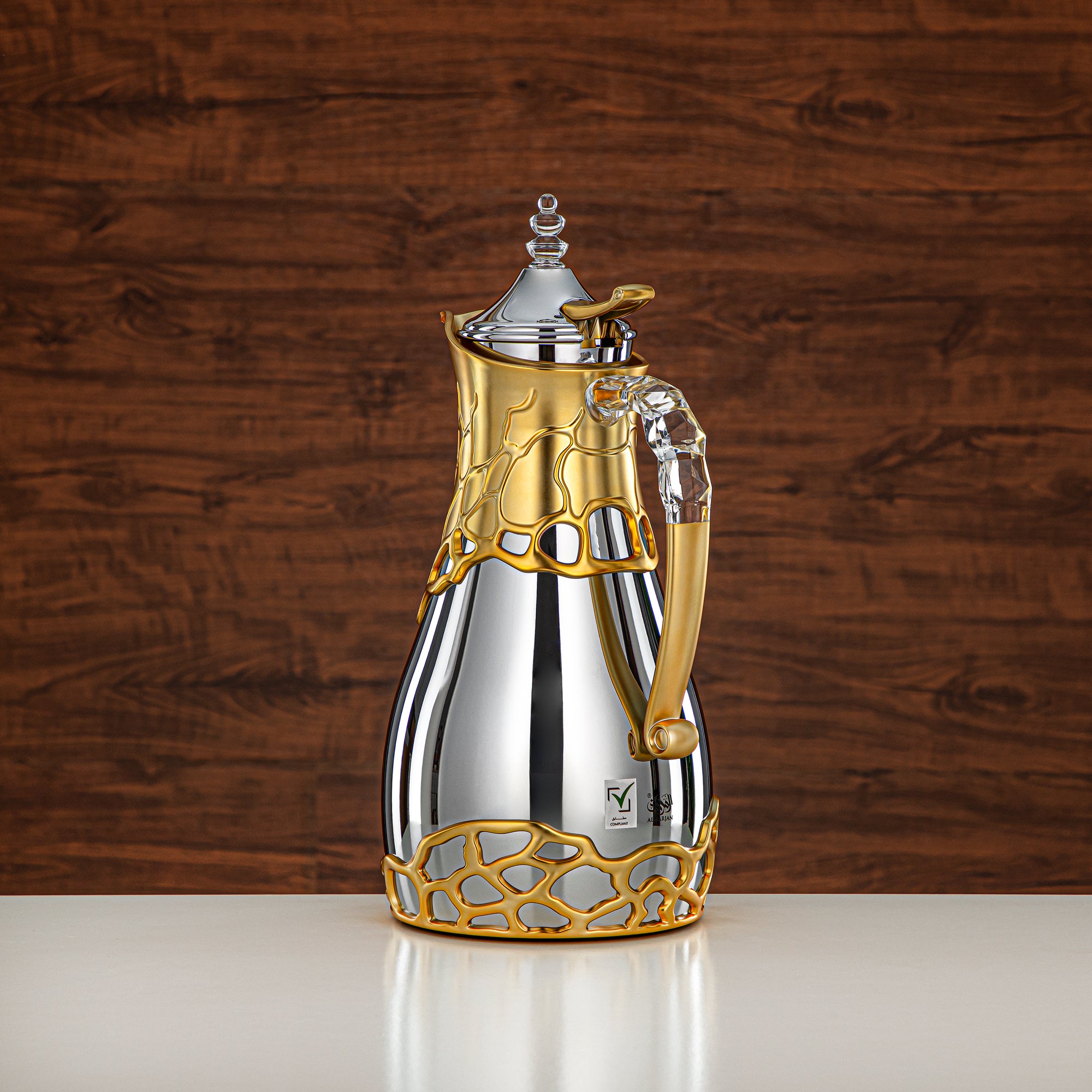 Almarjan Vacuum Flask Set Metal Body 0.7L & 1L ABS & Acrylic Handle (VBC-0700/1000 CE22) – Silver & Matt Gold Tea & Coffee Serving