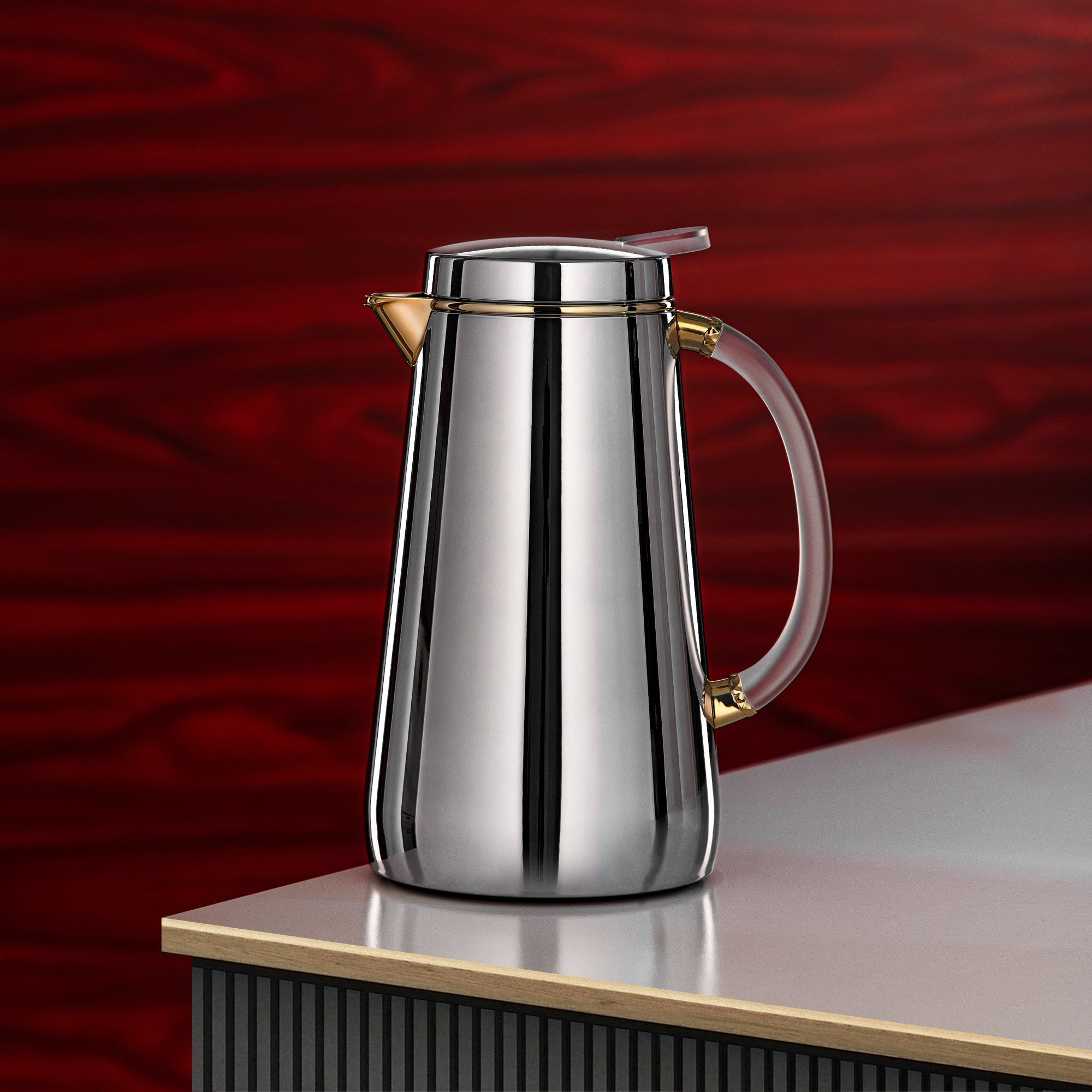 Almarjan Vacuum Flask Metal 0.7 Liter Silver with Golden Spout & Frost Handle (VOP-700 CC95Y15) – Elegant Serving | Ramadan & Gatherings