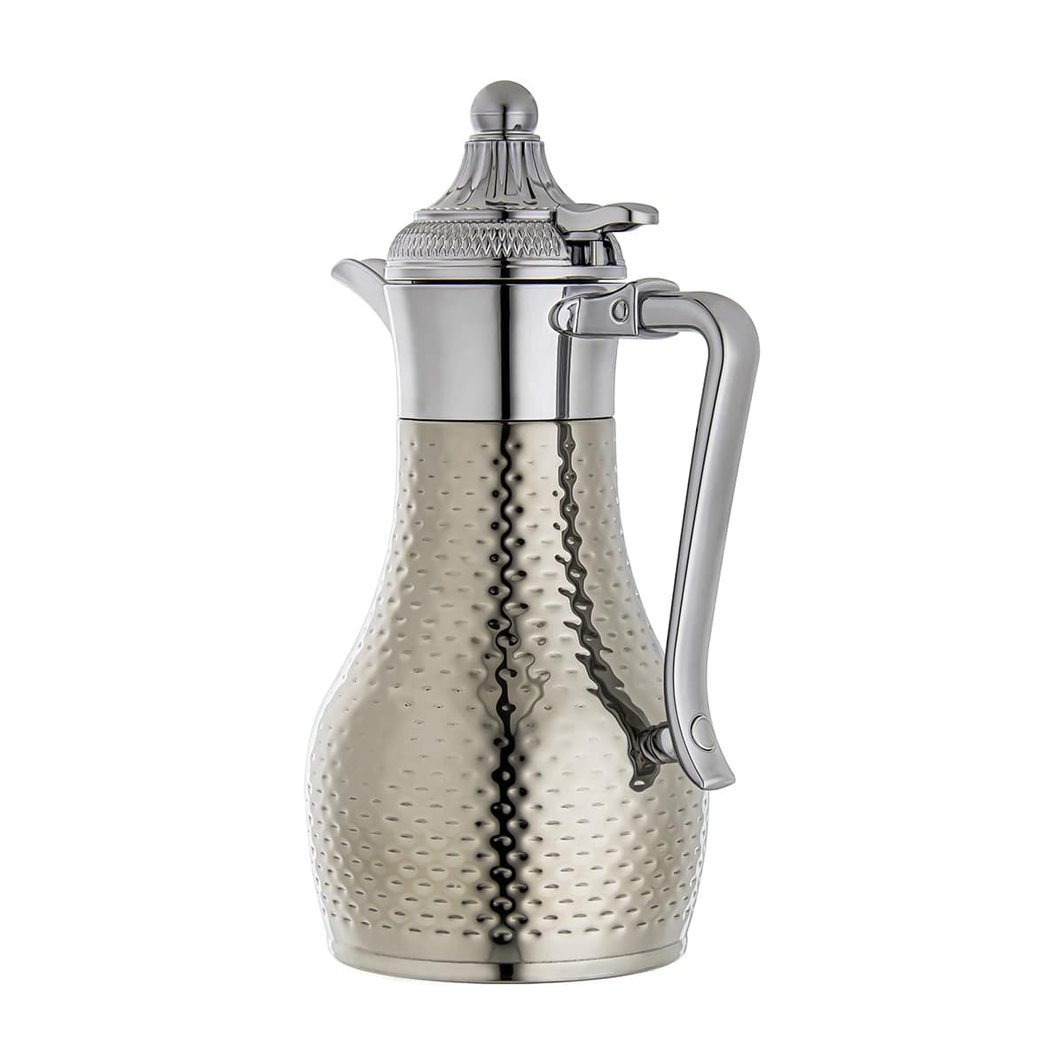 Almarjan 0.6 Liter Stainless Steel Double Wal Hammered Collection Vacuum Tea Dallah Silver - SUT/H-060-CR