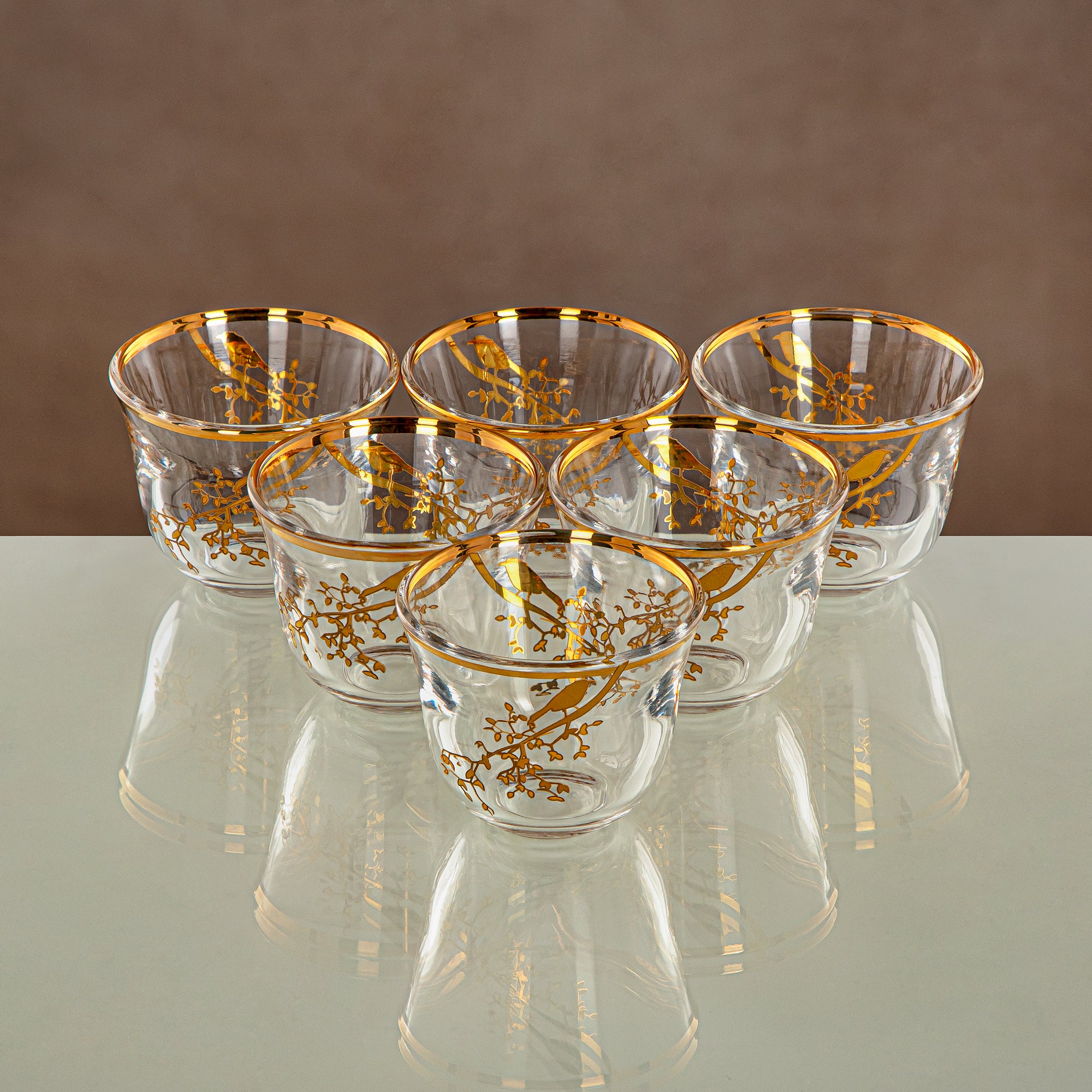 طقم استكانات و فناجين المرجان شفاف وذهبي 18 قطعة (18PCS SET-XQZT-GLD) التجمعات، المناسبات الخاصة، رمضان، العيد
