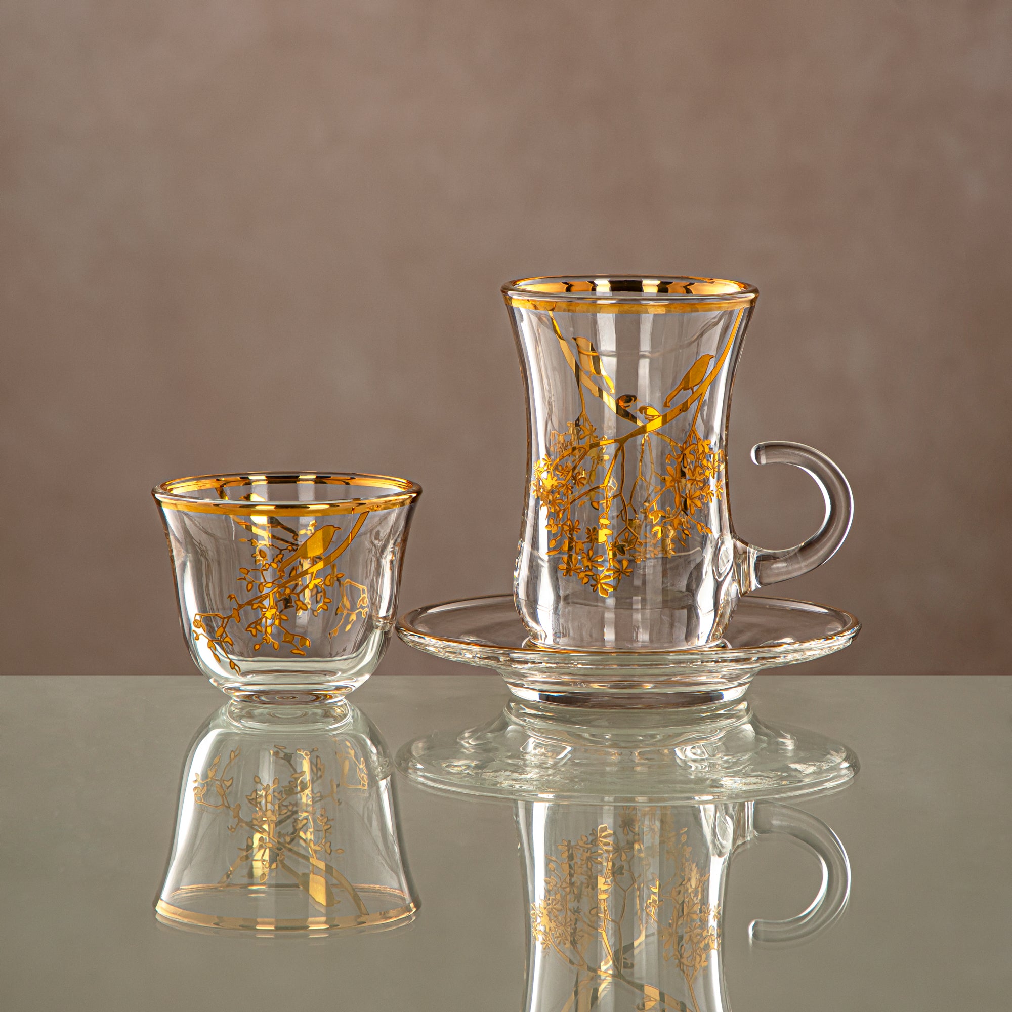 طقم استكانات و فناجين المرجان شفاف وذهبي 18 قطعة (18PCS SET-XQZT-GLD) التجمعات، المناسبات الخاصة، رمضان، العيد