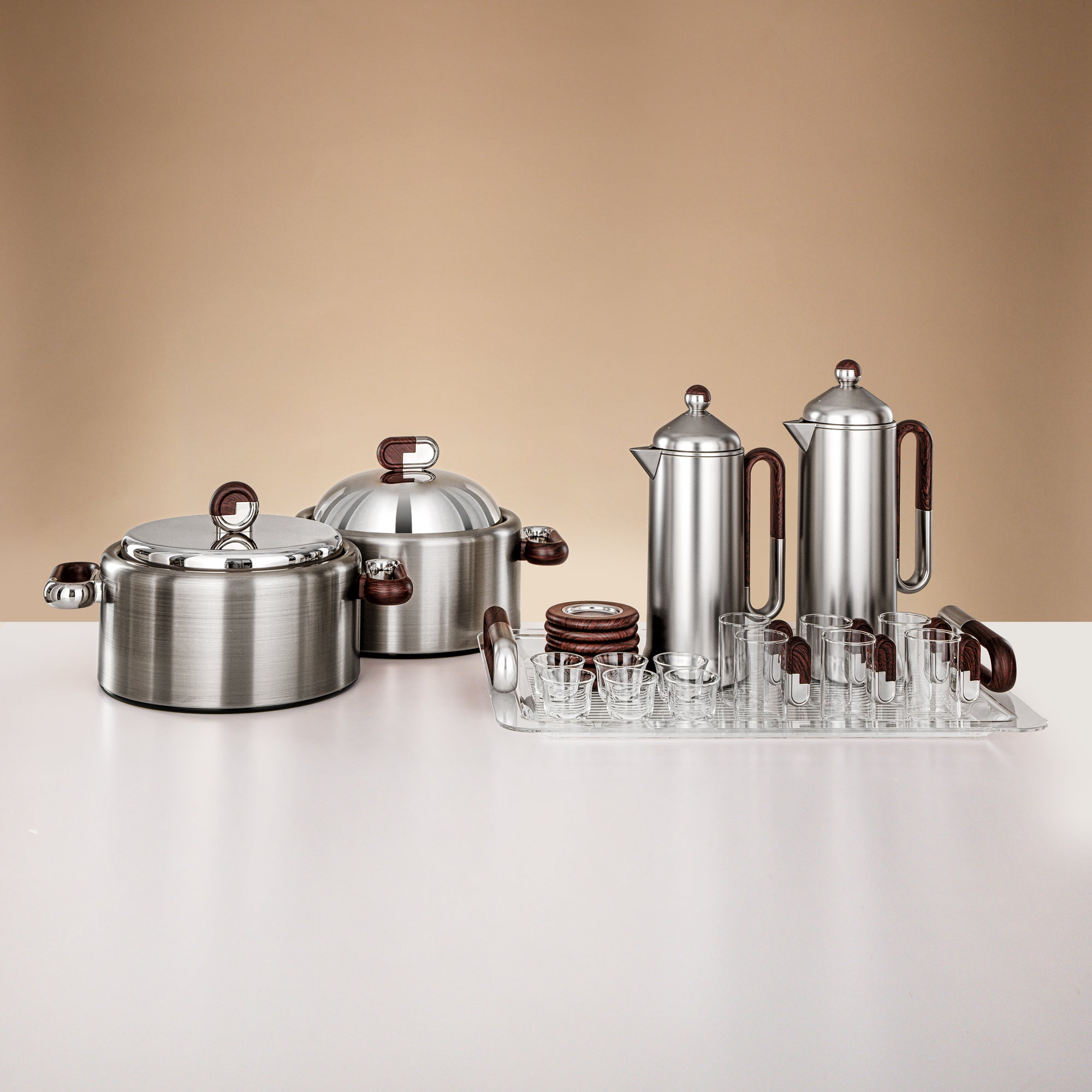 Almarjan 23 Pieces Serving Set, Matt Nickel & Dark Wood