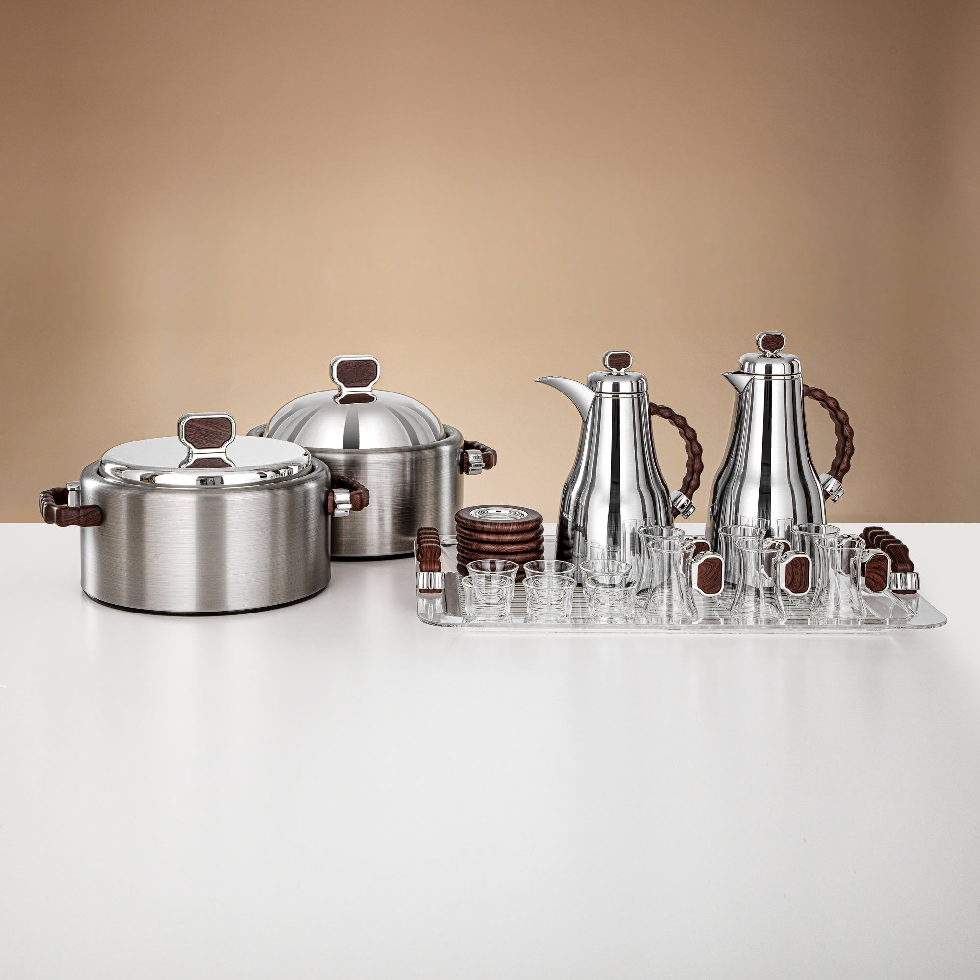 Almarjan 23 Pieces Serving Set, Silver & Dark Wood