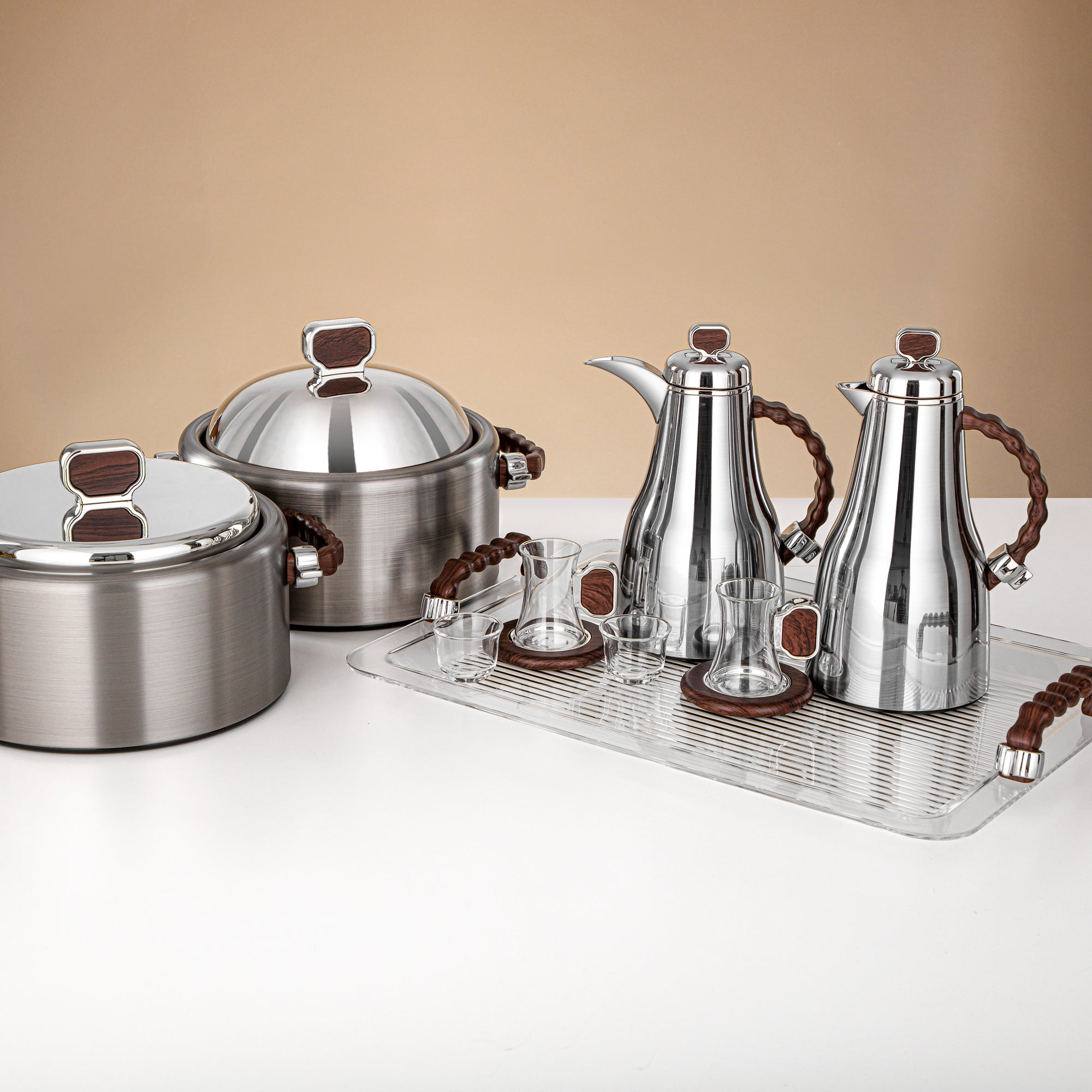 Almarjan 23 Pieces Serving Set, Silver & Dark Wood