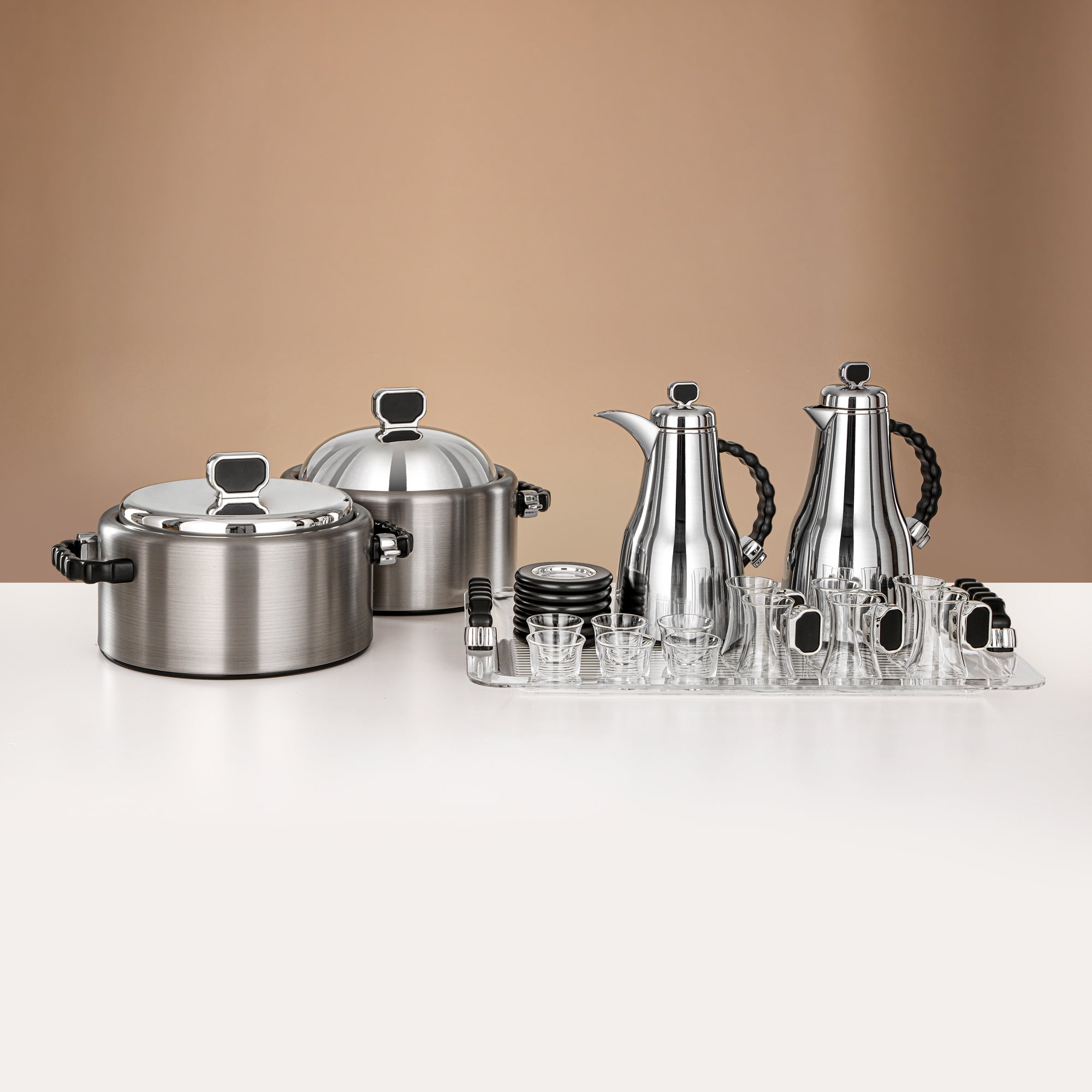 Almarjan 23 Pieces Serving Set, Brushed Silver & Matt Black