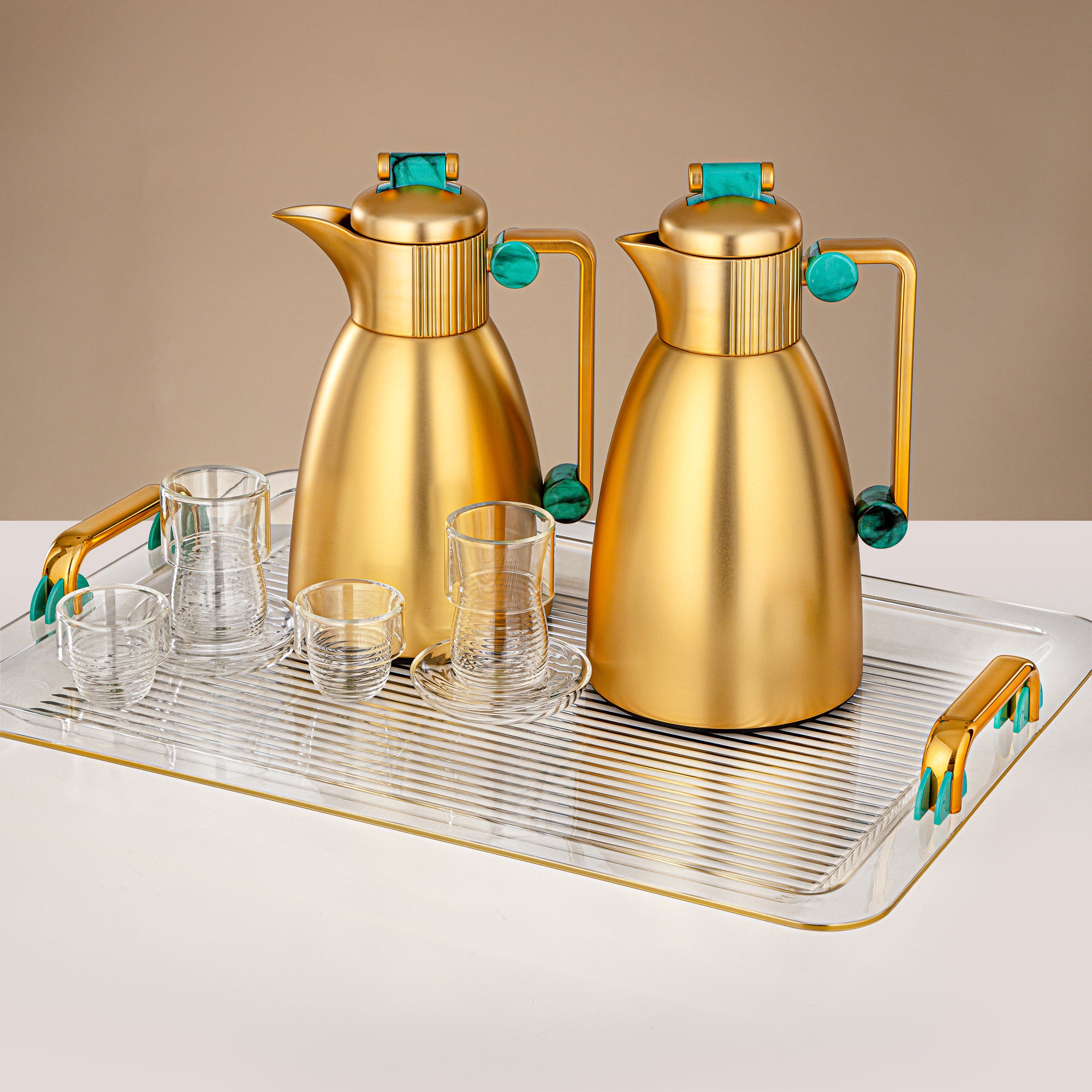 Almarjan 21 Pieces Serving Ensemble, Gold & Tiffany Marble