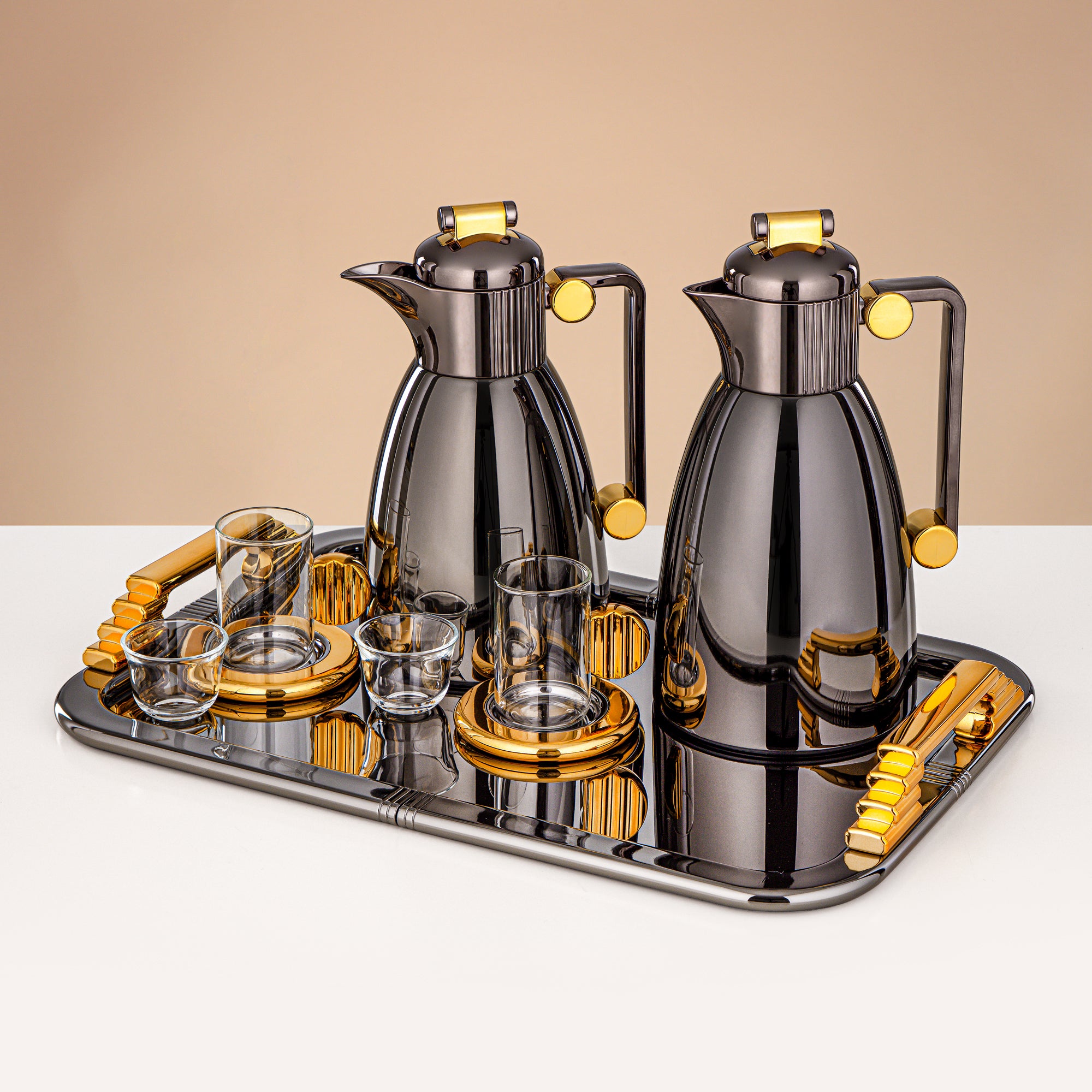 Almarjan 21 Pieces Serving Ensemble, Gun Black & Gold