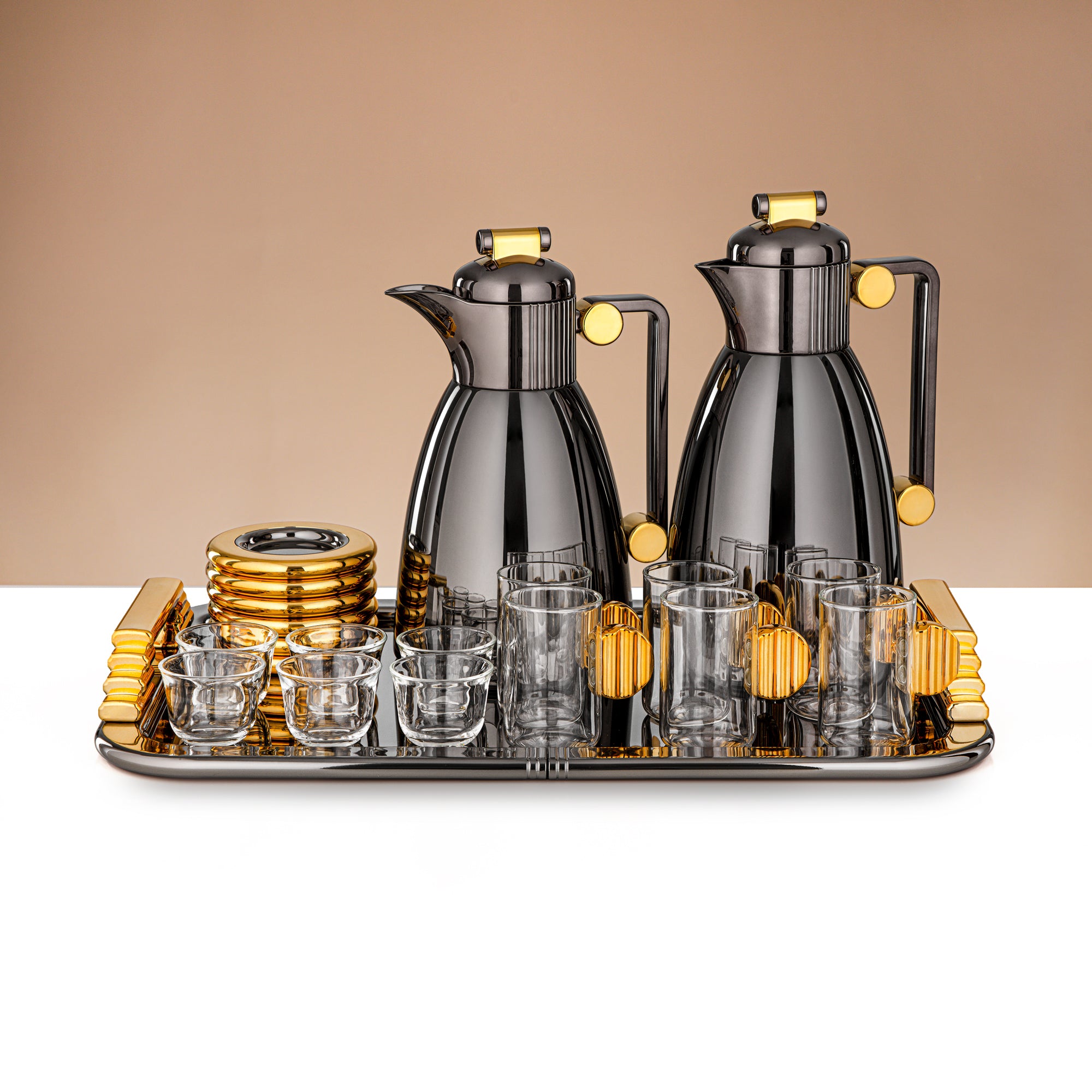 Almarjan 21 Pieces Serving Ensemble, Gun Black & Gold