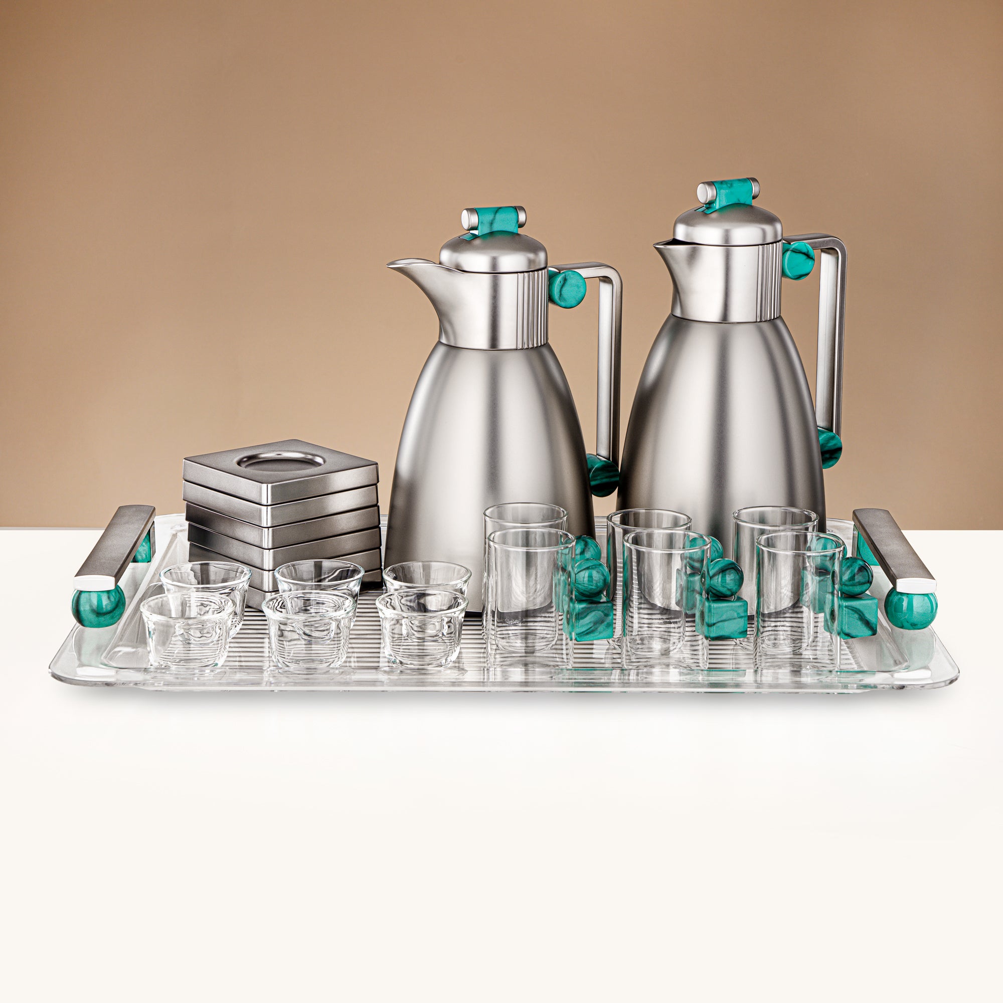 Almarjan 21 Pieces Serving Ensemble, Matt Nickel & Tiffany Marble