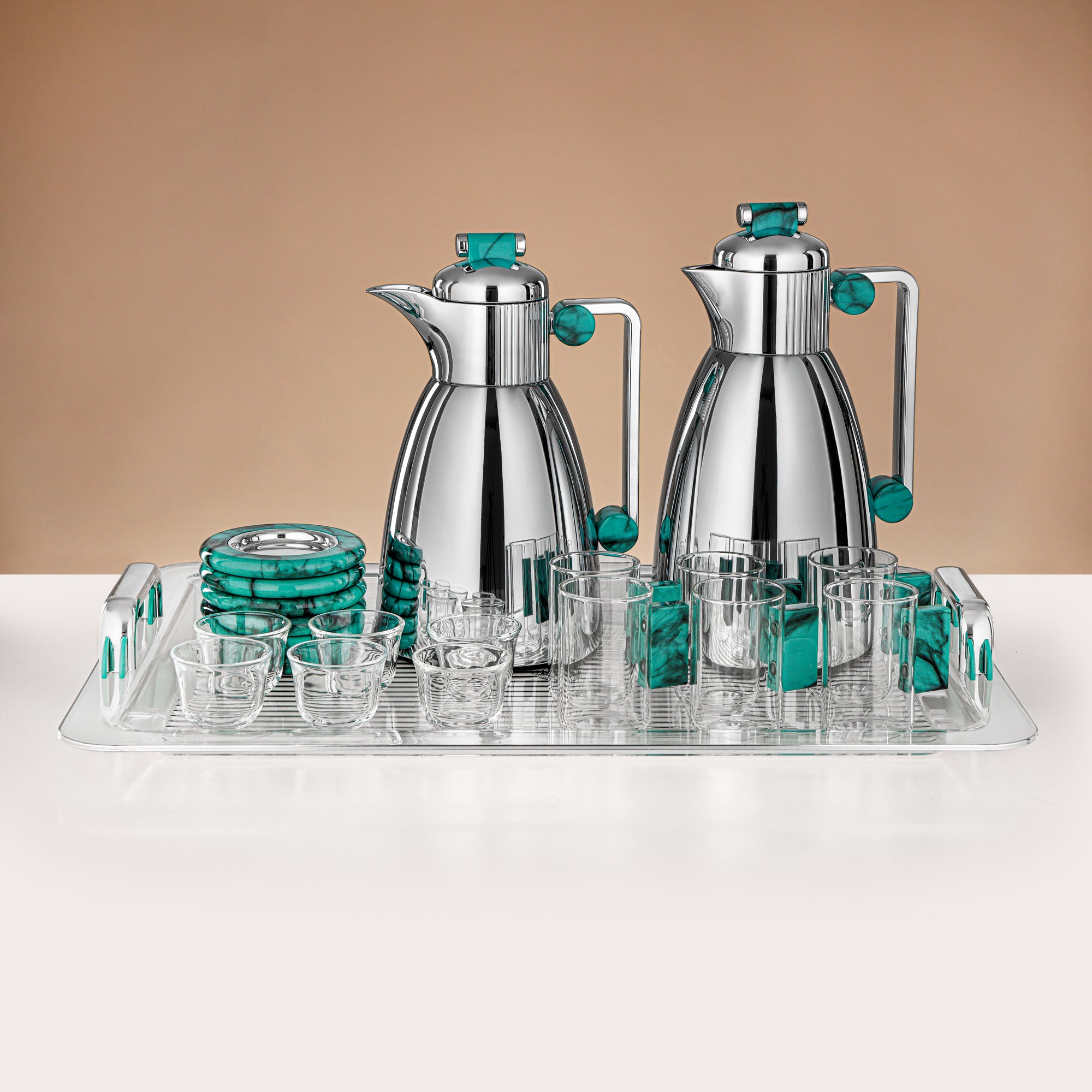 Almarjan 21 Pieces Serving Ensemble, Silver & Tiffany Marble