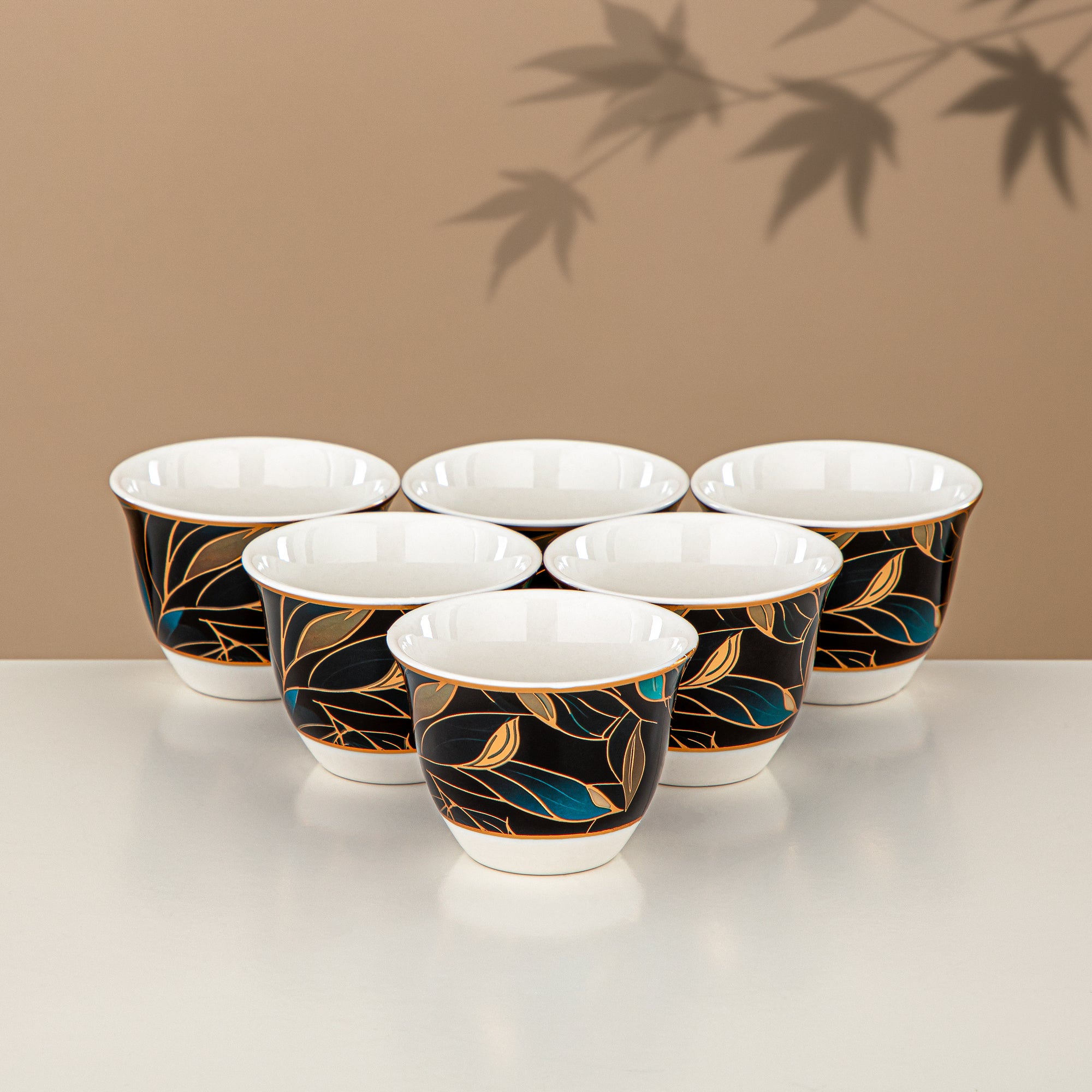 Almarjan Vacuum Flask Set 24 Pieces, 1L + 1L, Floral & Matt Gold (24-JBH-TR-AZ03G) - Tea & Coffee Complete Set