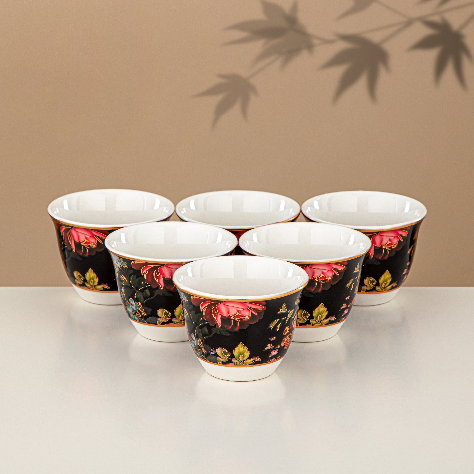 Almarjan Vacuum Flask Set 24 Pieces, 1L + 1L, Floral & Matt Gold (24-JBH-TR-AZ04G) - Tea & Coffee Complete Set