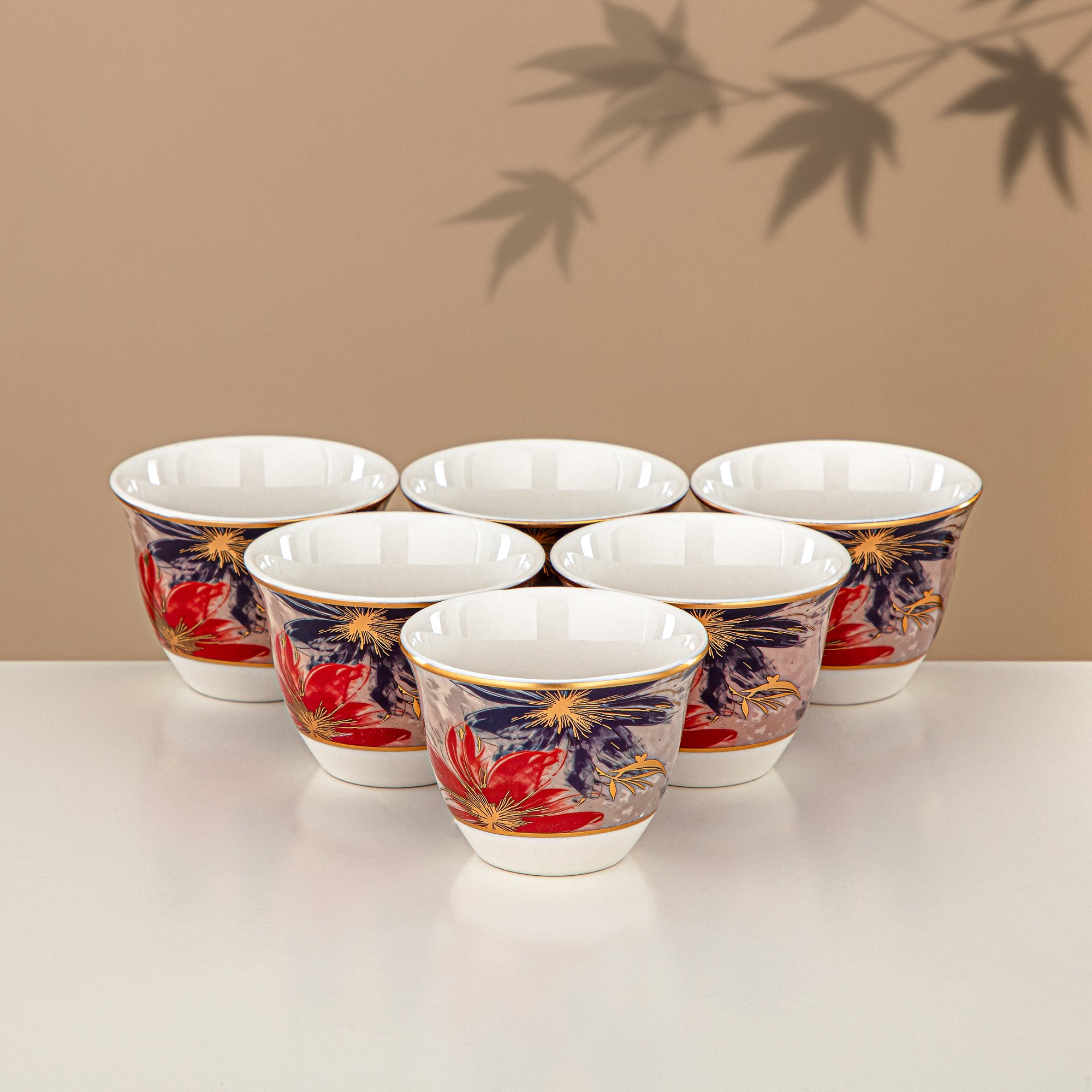 Almarjan Vacuum Flask Set 24 Pieces, 1L + 1L, Floral & Matt Gold (24-JBH-TR-AZ05G) - Tea & Coffee Complete Set