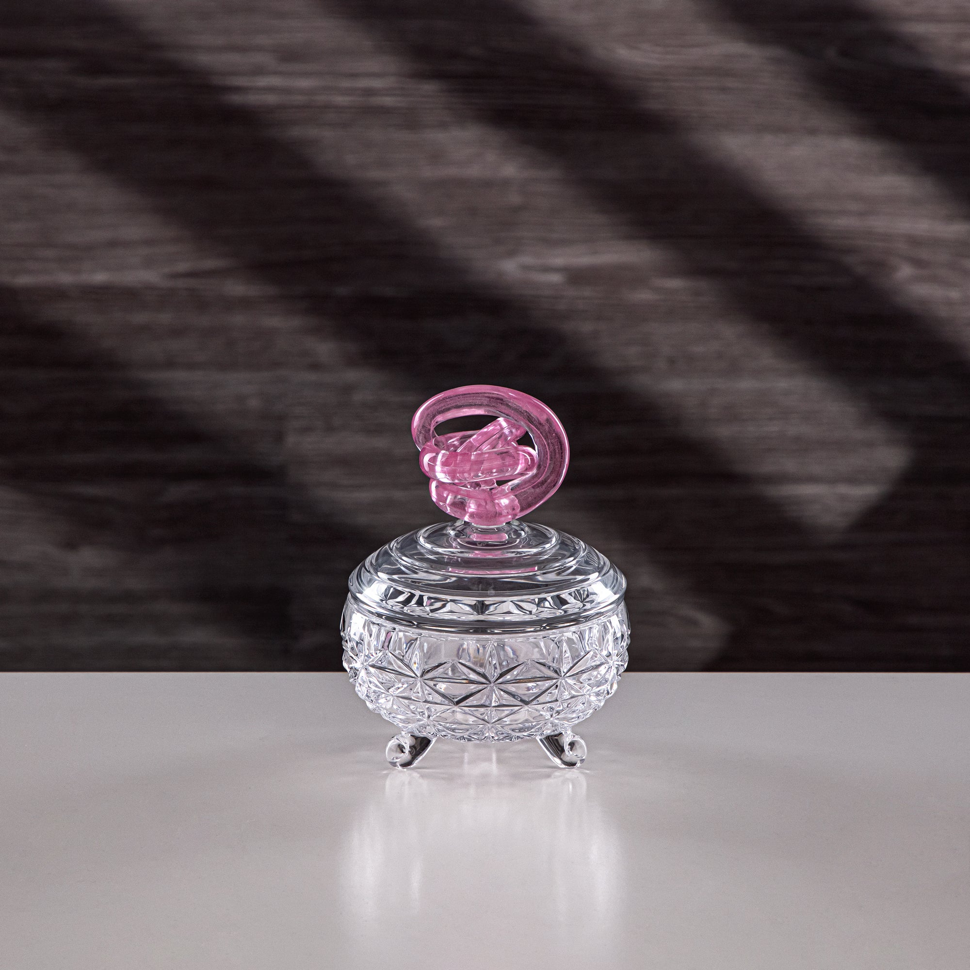 Almarjan Sugar Bowl 10cm Glass Clear with Pink Knot